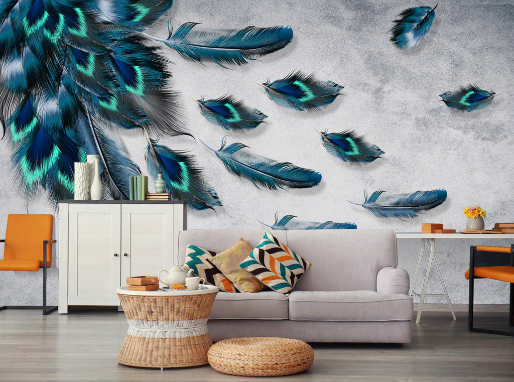 3D Blue Feather WG040 Wall Murals