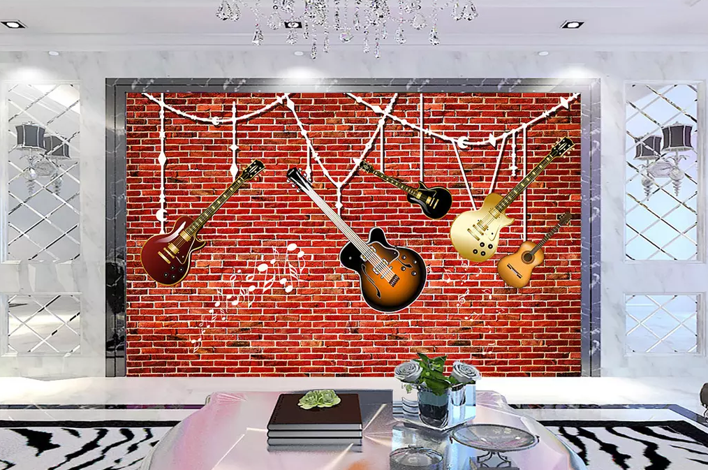 3D Red Brick Guitar Decoration 297 Wallpaper AJ Wallpaper 2