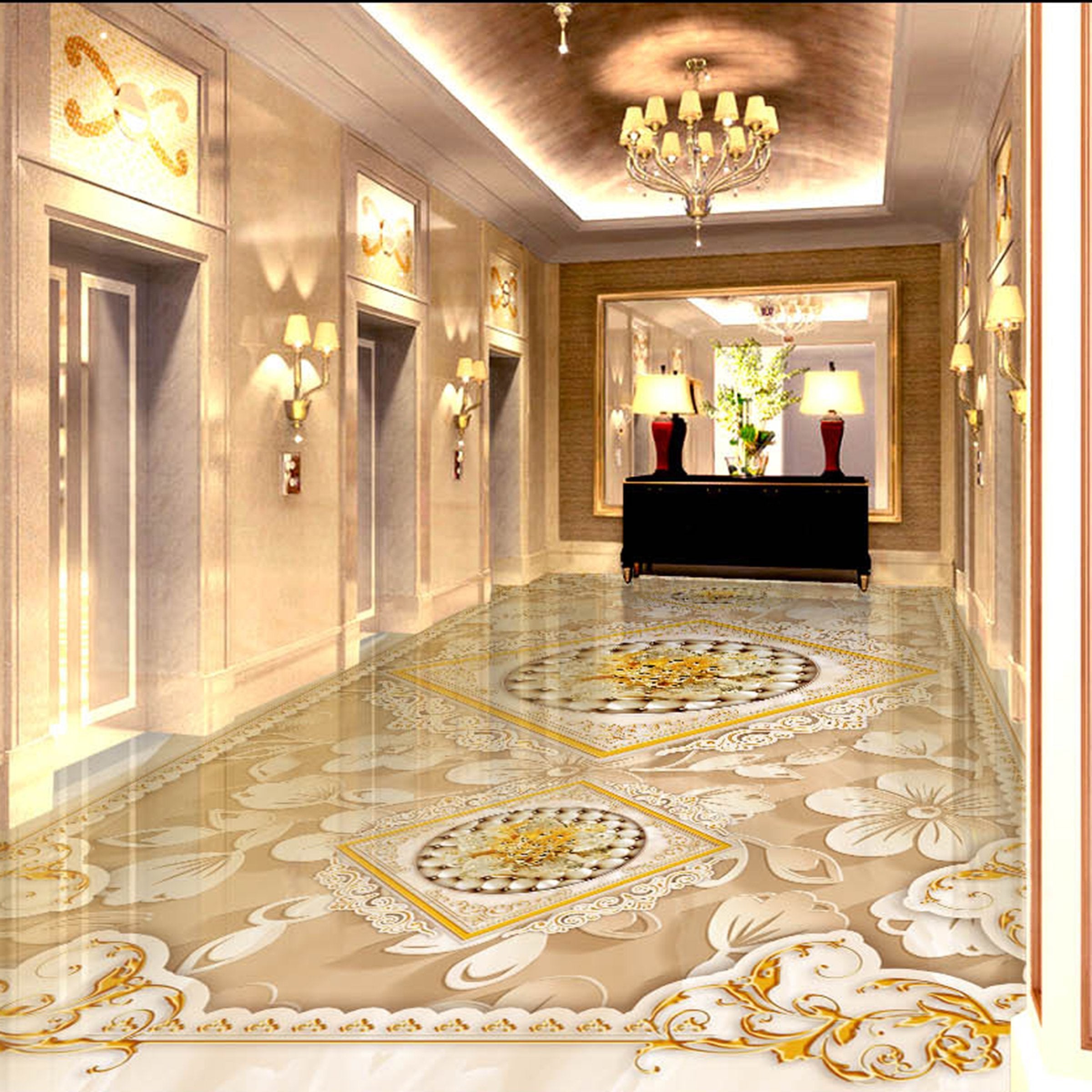 3D Yellow Pattern WG045 Floor Mural Wallpaper AJ Wallpaper 2