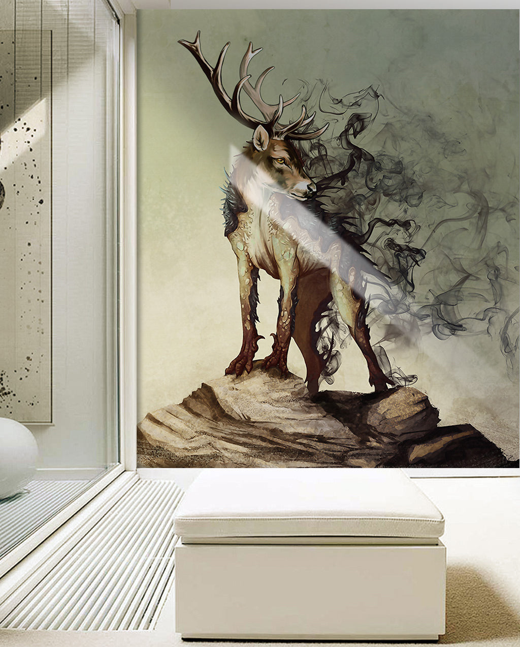 3D Deer Black Fog WG123 Wall Murals