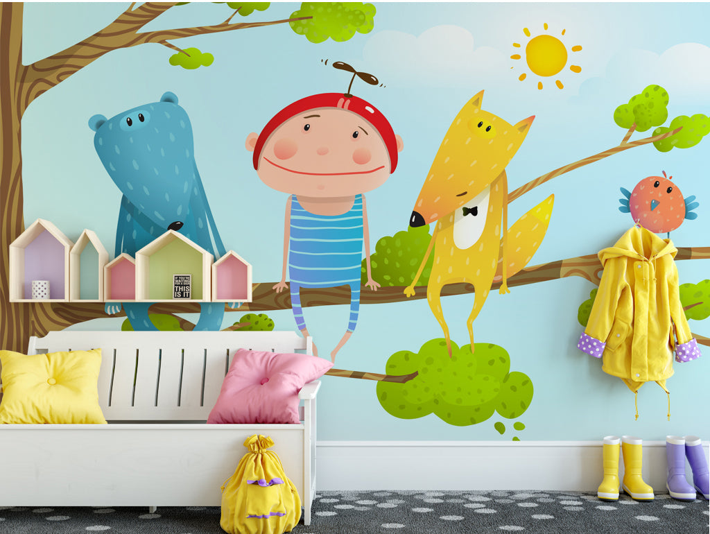 3D Sun Tree Fox WG449 Wall Murals