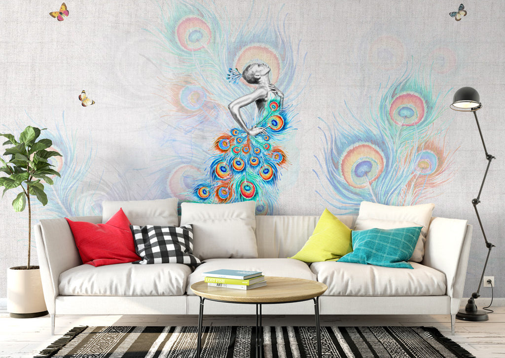 3D Peacock Dress WG089 Wall Murals
