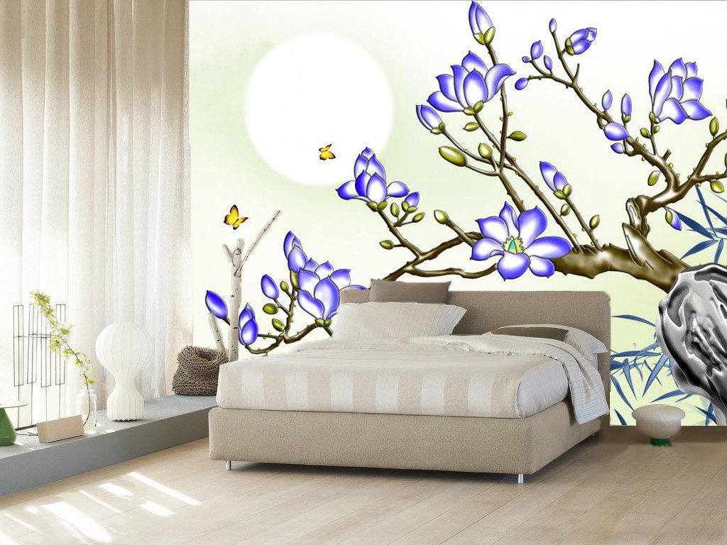 Blue Blossoming Flower And Butterfly 24 Wallpaper AJ Wallpaper 1