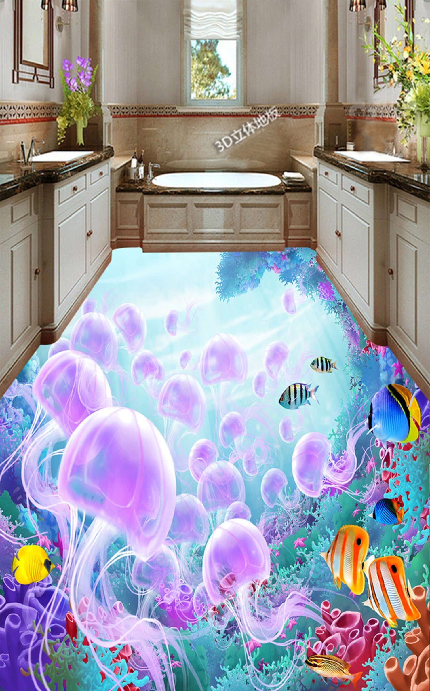 3D Purple Sea Mother WG028 Floor Mural Wallpaper AJ Wallpaper 2
