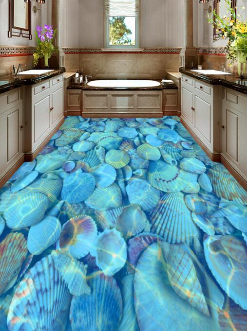 3D Blue Shell Floor Mural Wallpaper AJ Wallpaper 2