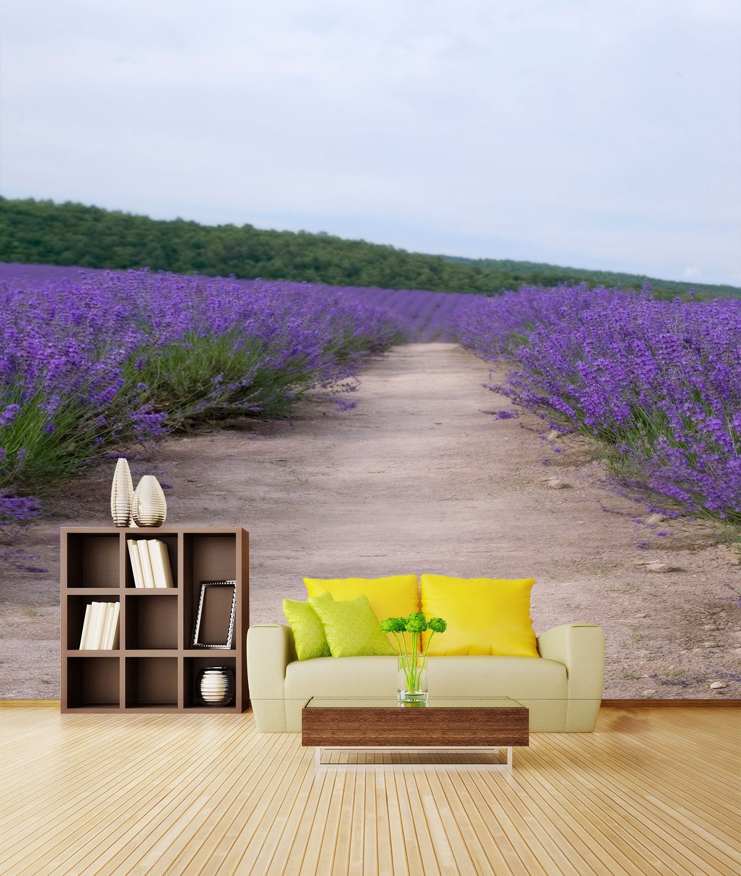 Flowers Field Road Wallpaper AJ Wallpaper