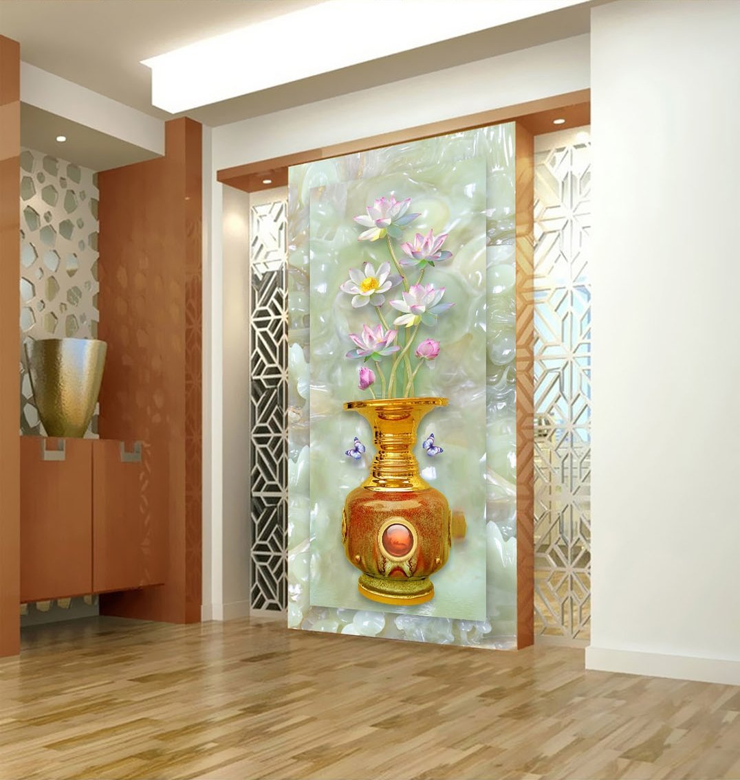 3D Gold Vase Flower 387 Wallpaper AJ Wallpaper