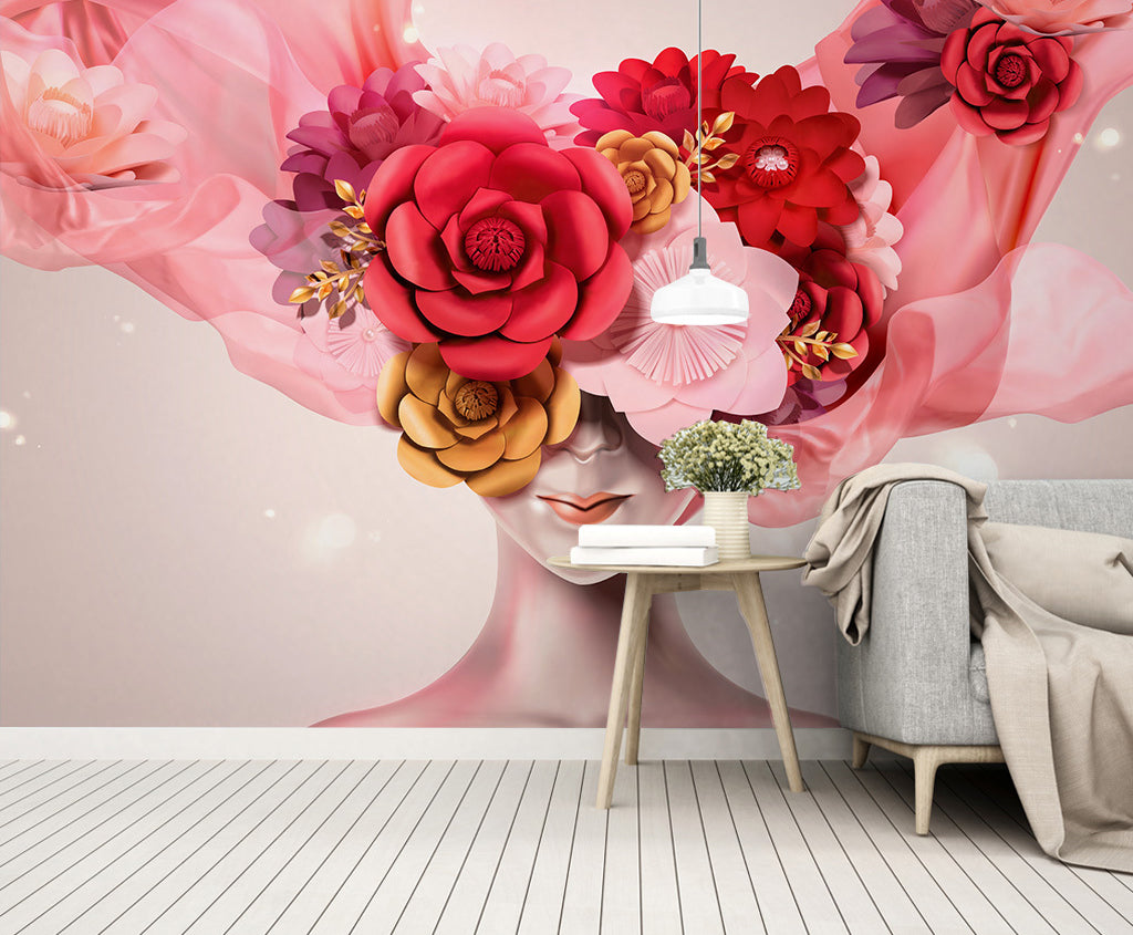 3D Safflower Girl WG388 Wall Murals