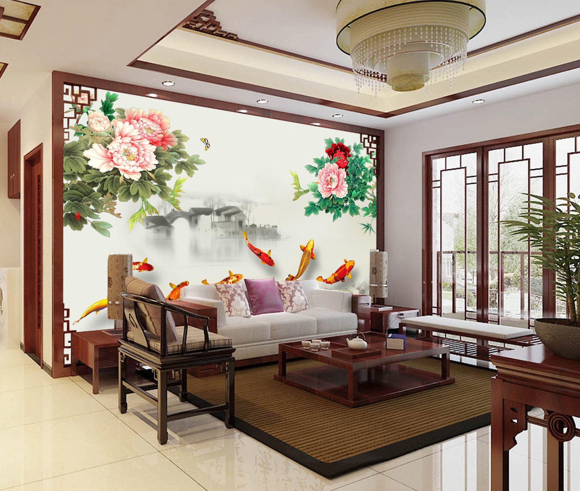 3D Ink Painting Flower Fish 314 Wallpaper AJ Wallpaper