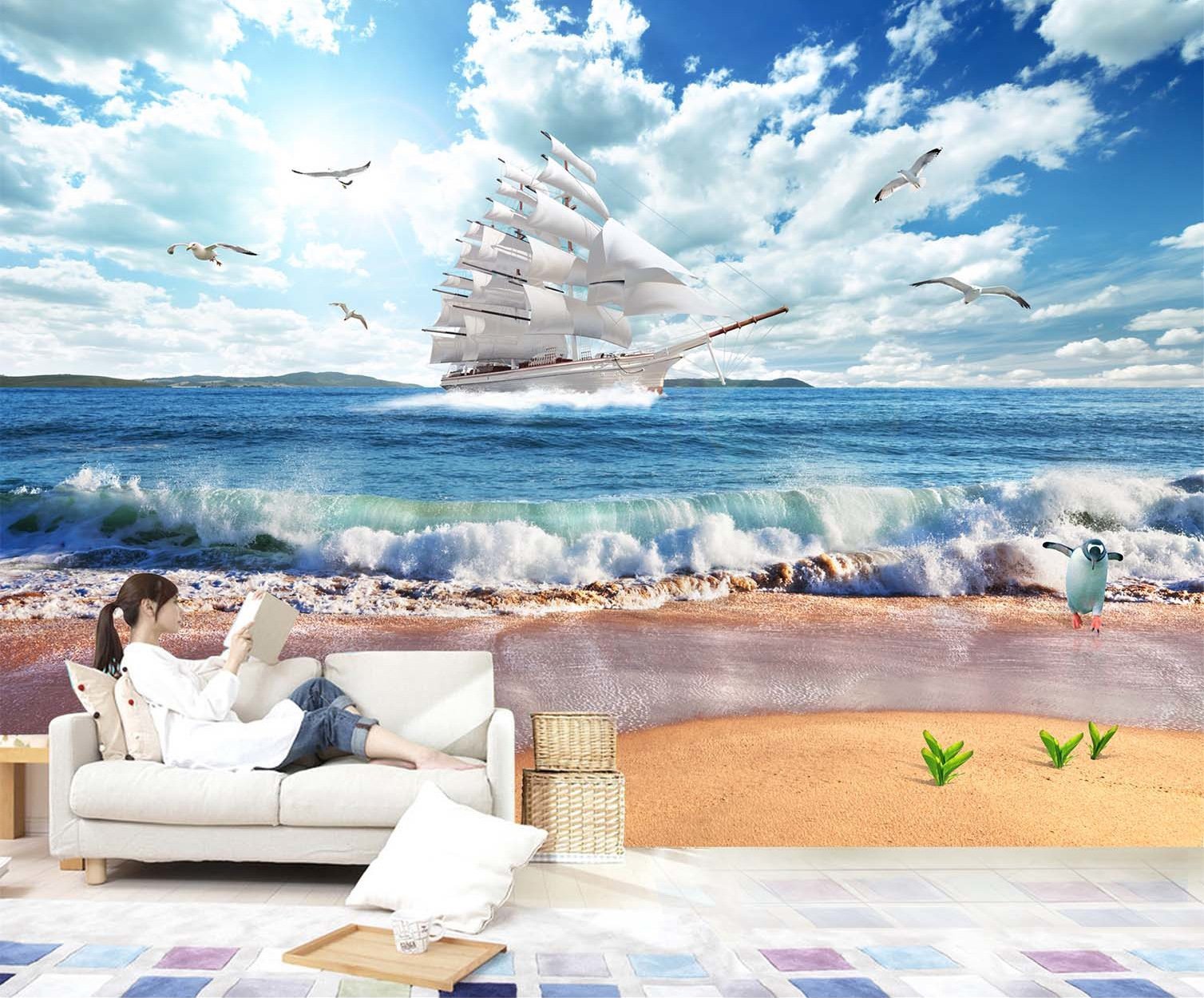 3D Sailing Boat 326 Wallpaper AJ Wallpaper