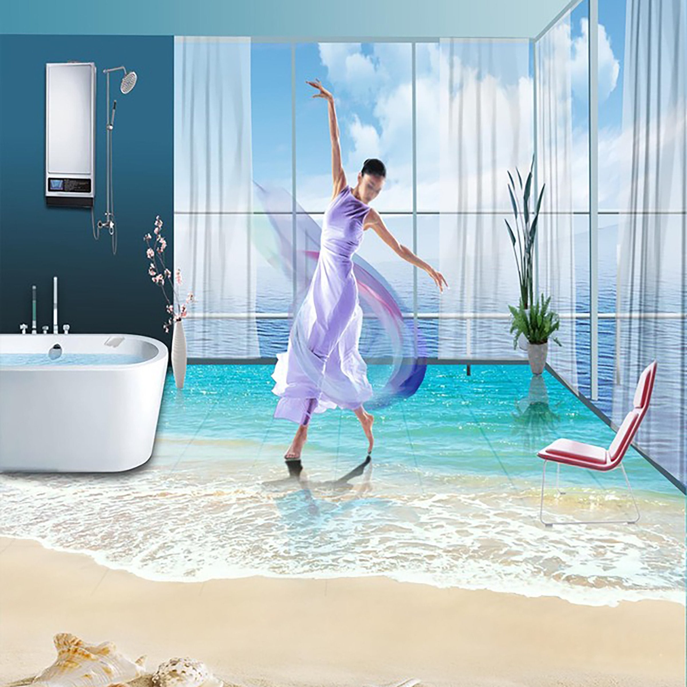 3D Beach Sea Water WG017 Floor Mural Wallpaper AJ Wallpaper 2