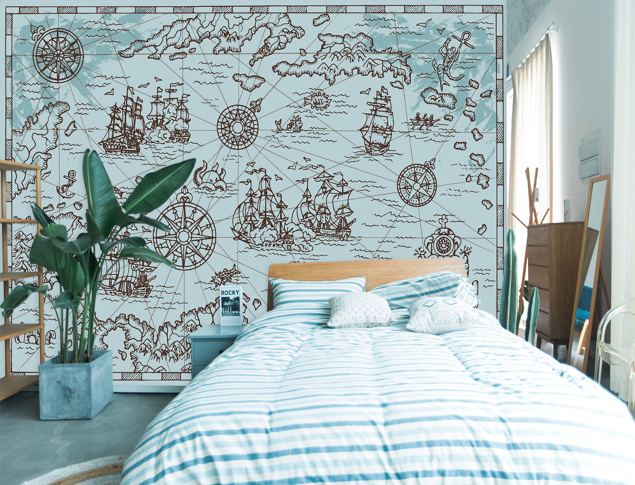 3D Sea Boat 2127 World Map Wall Murals