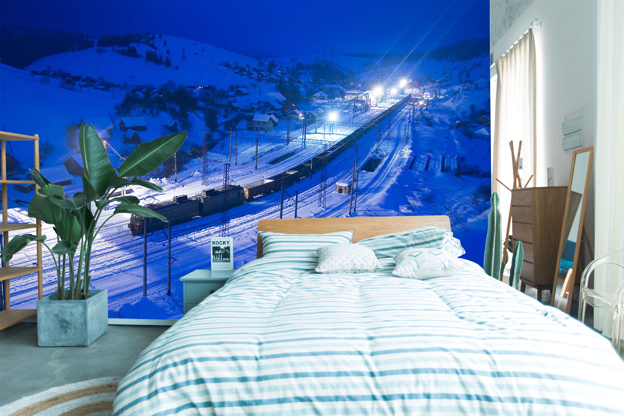 3D Night Snow Train 249 Vehicle Wall Murals