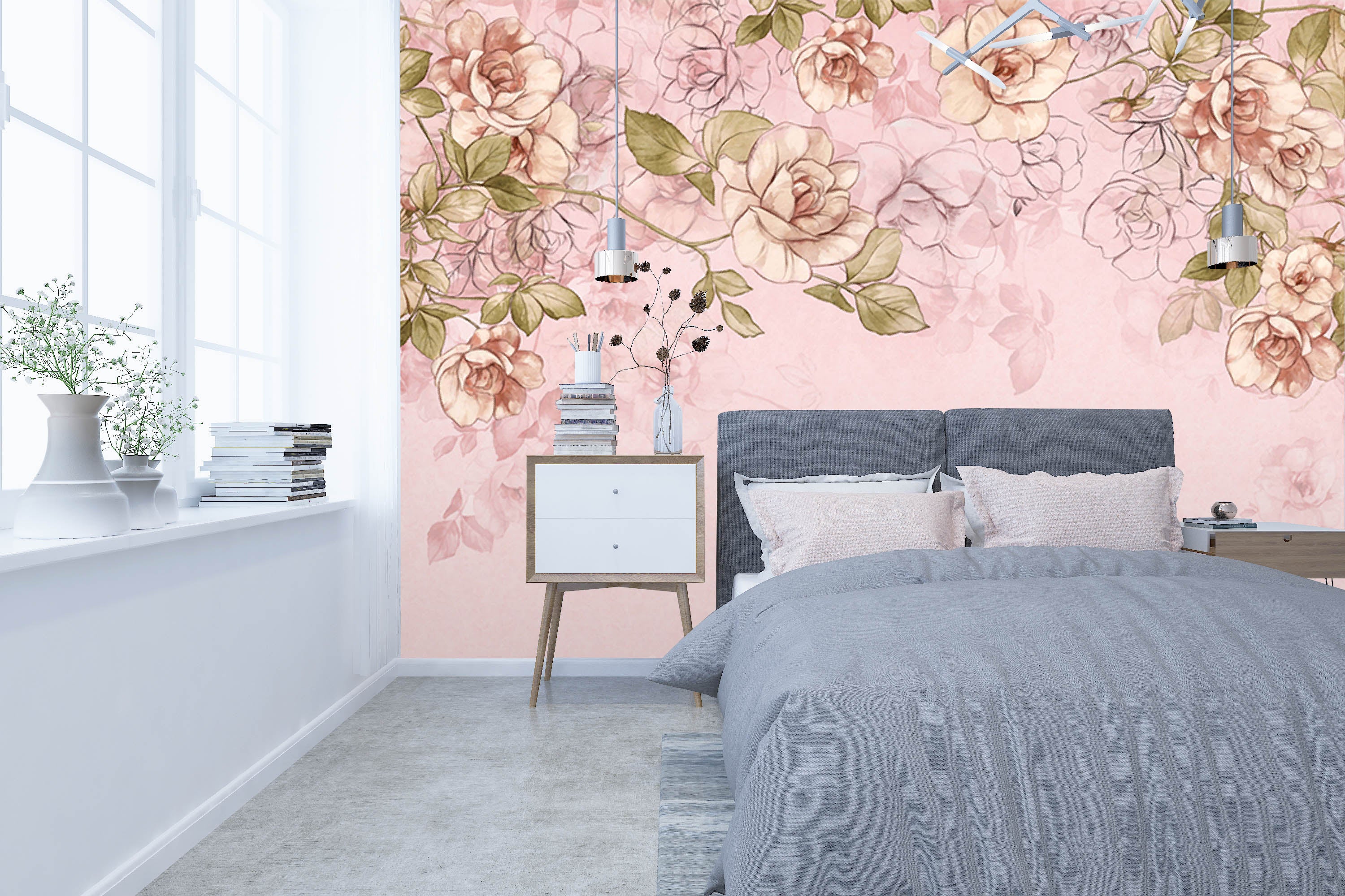 3D Pink Hand Painted Flower 048 Wall Murals