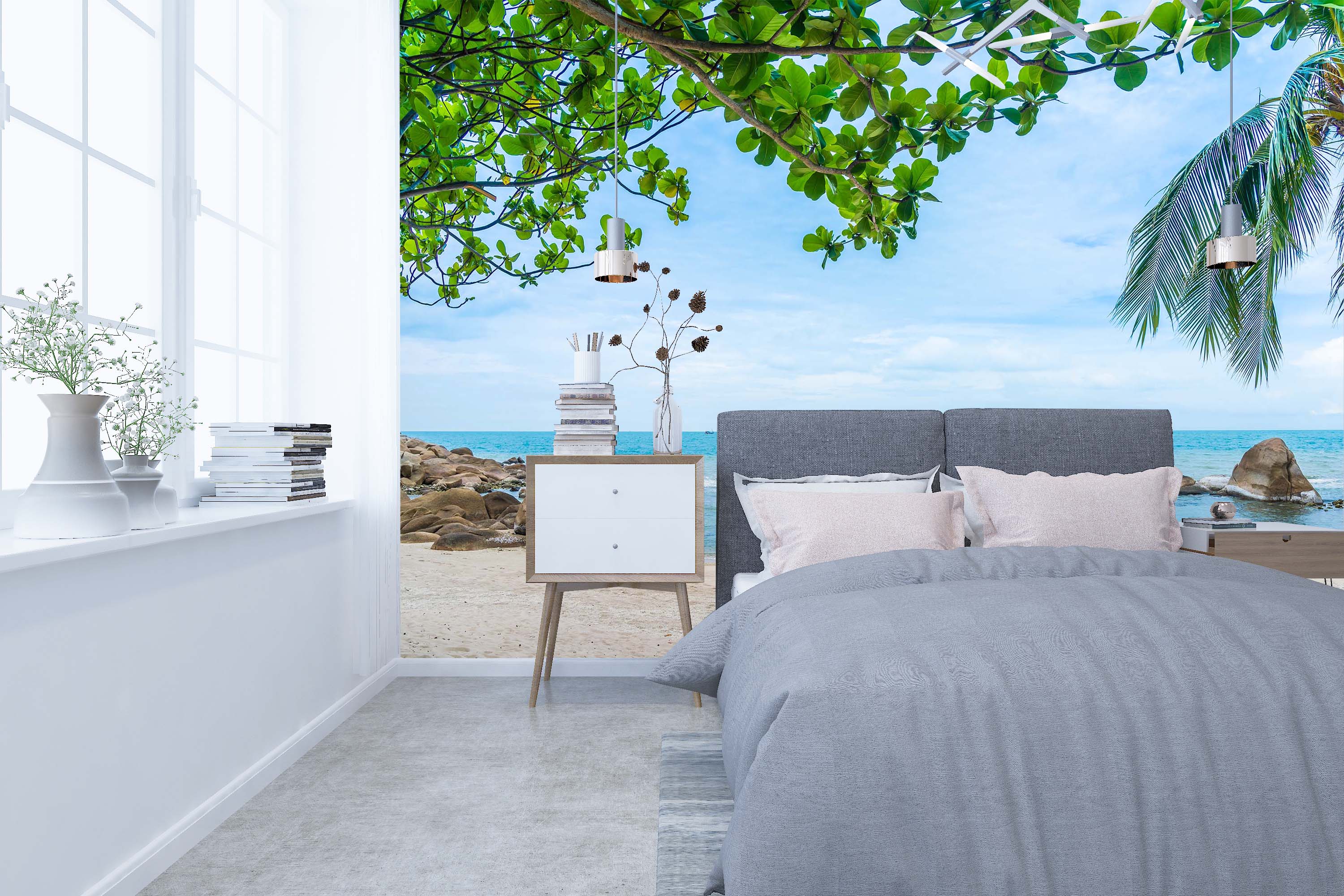 3D White Beach Sea 105 Wall Murals