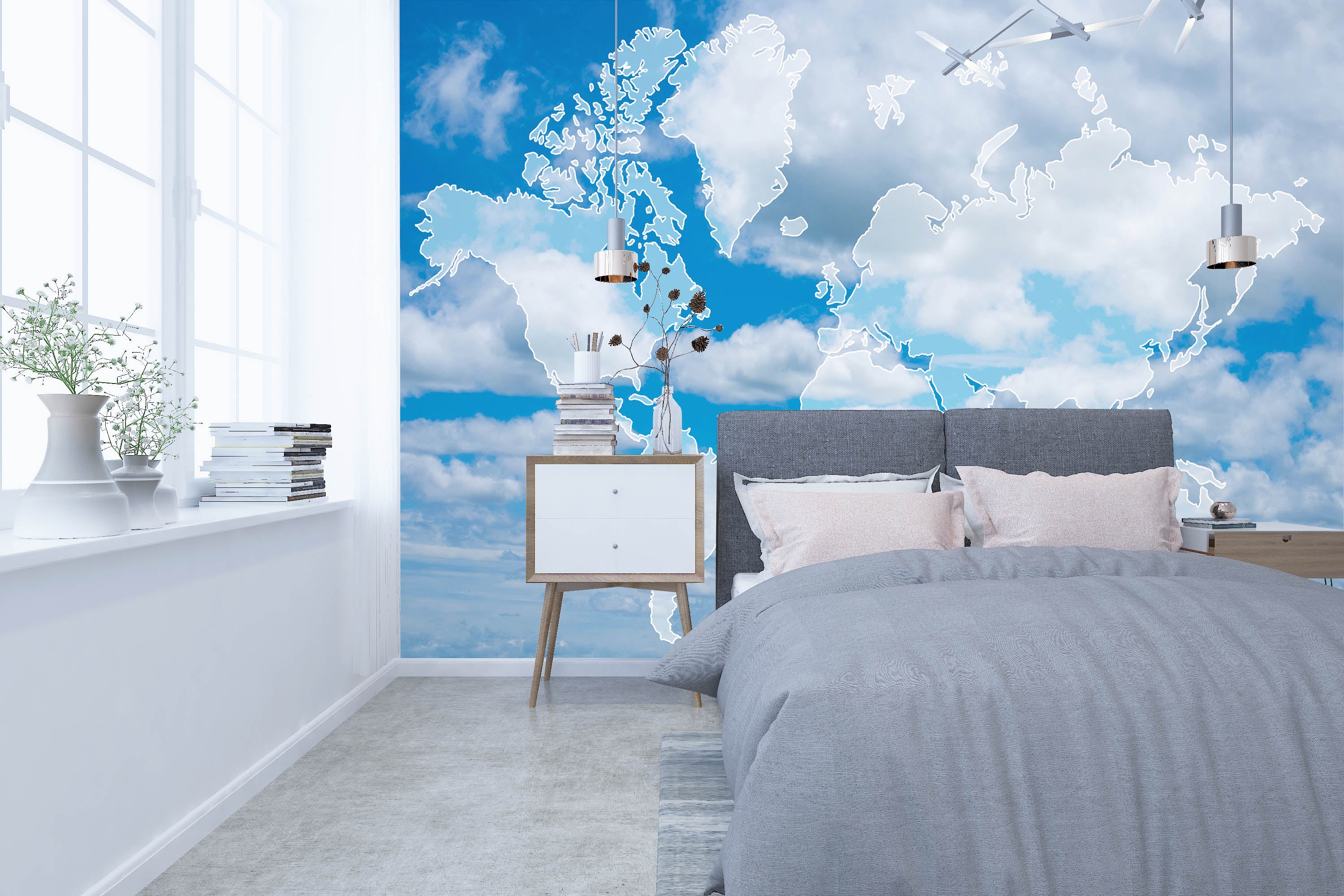 3D Clouds Pattern 2140 World Map Wall Murals