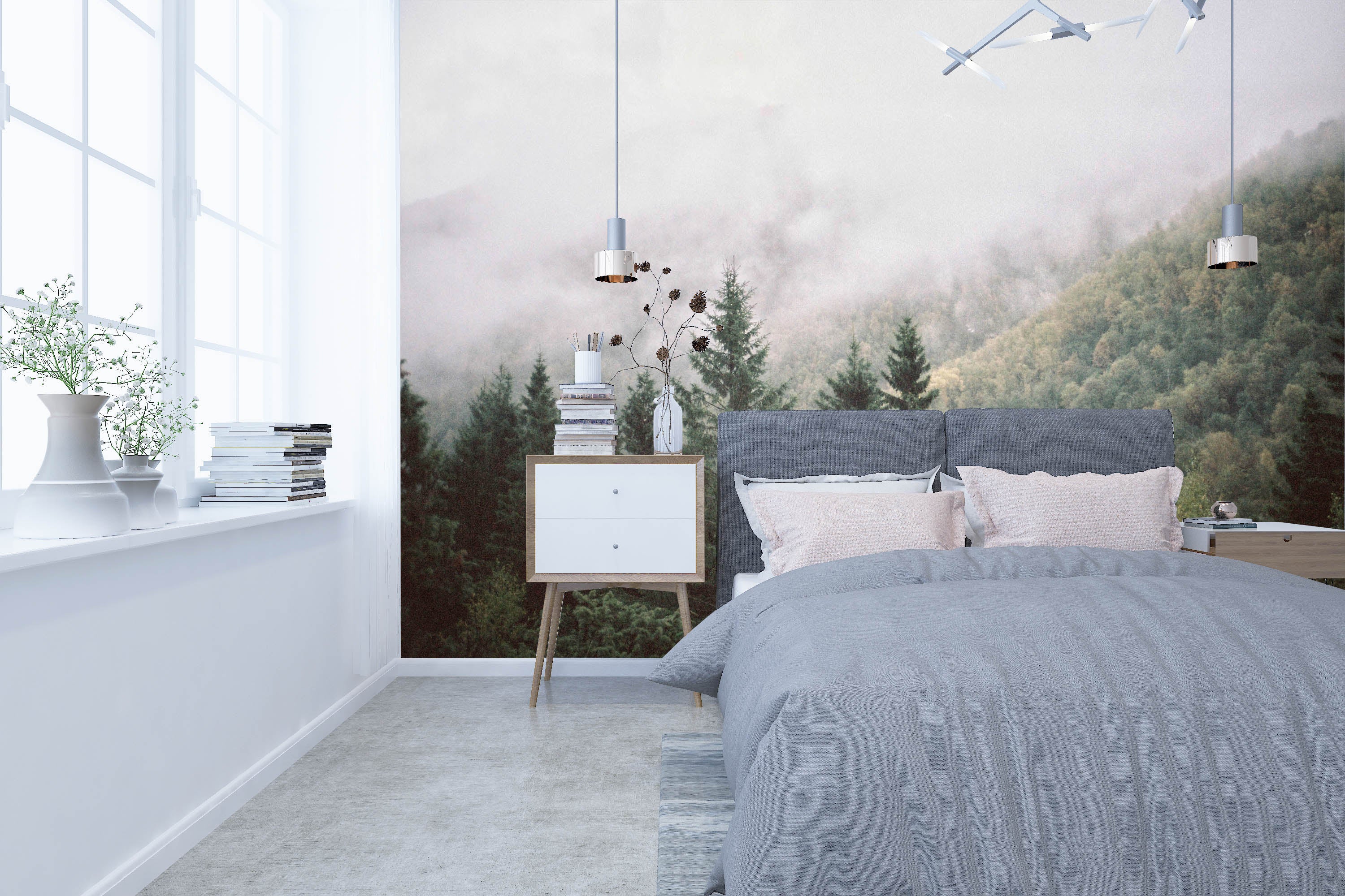 3D White Fog Forest 100 Wall Murals