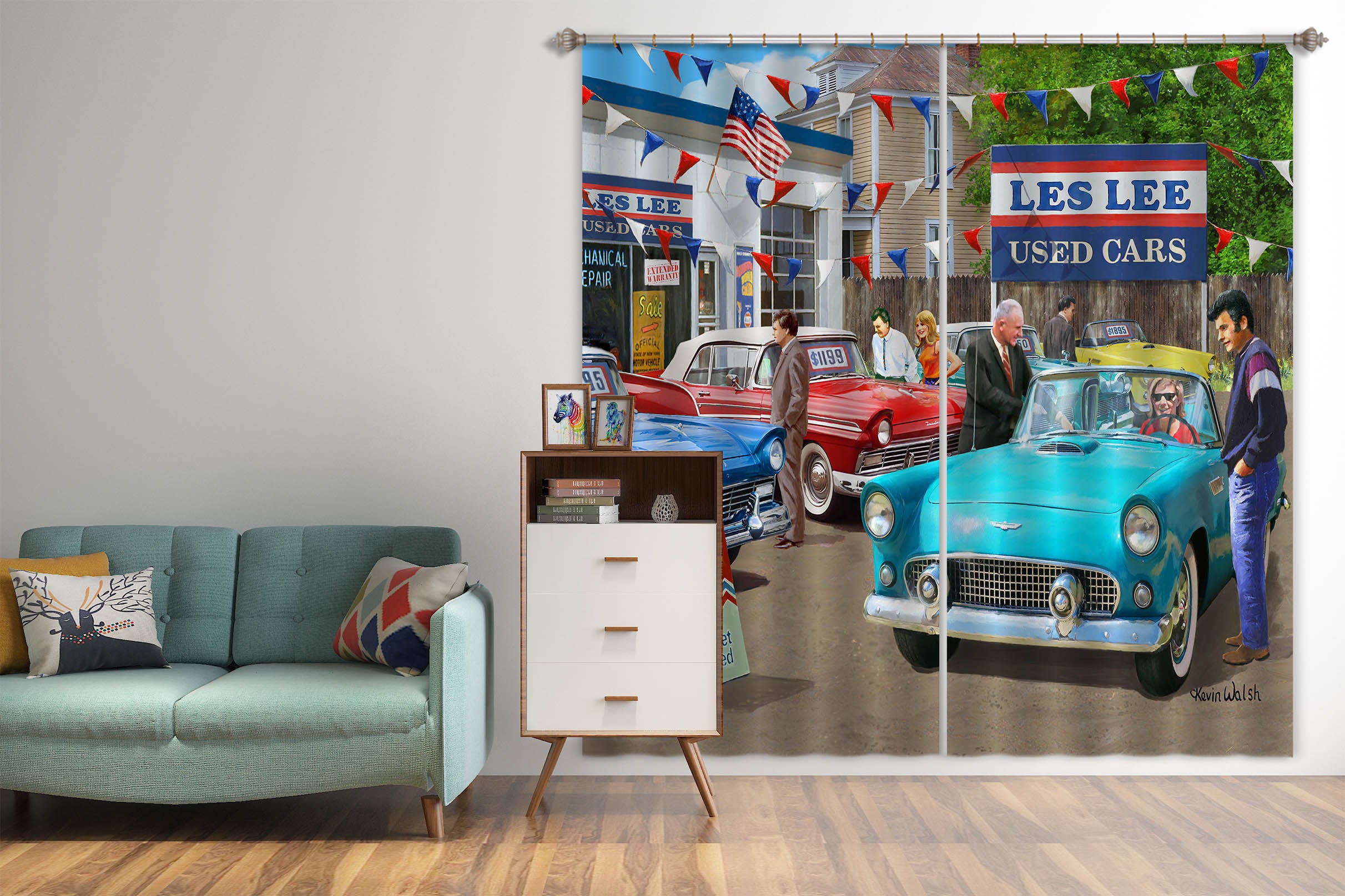 3D Blue Used Cars 158 Kevin Walsh Curtain Curtains Drapes