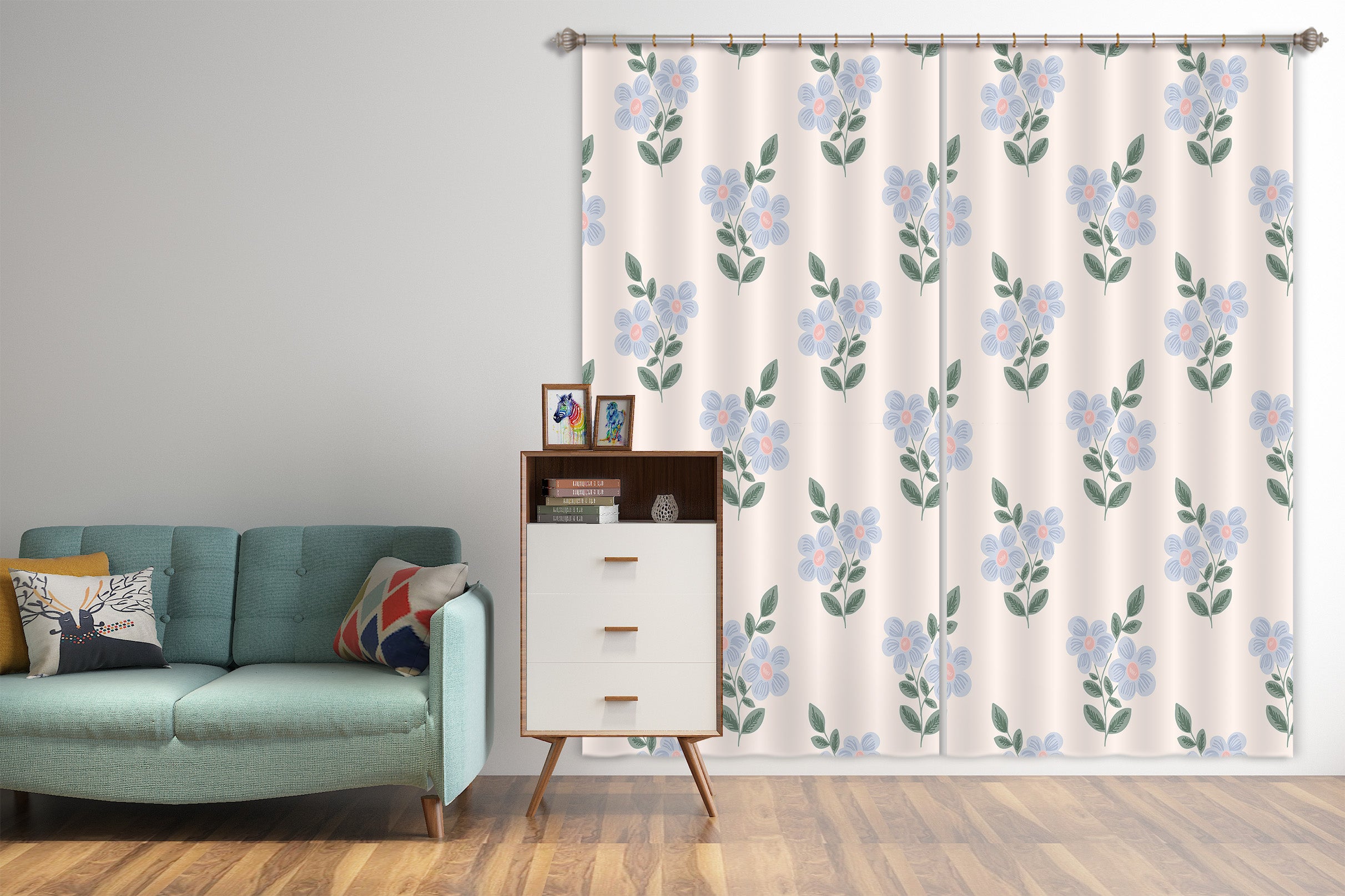3D Blue Little Flower 111105 Kashmira Jayaprakash Curtain Curtains Drapes
