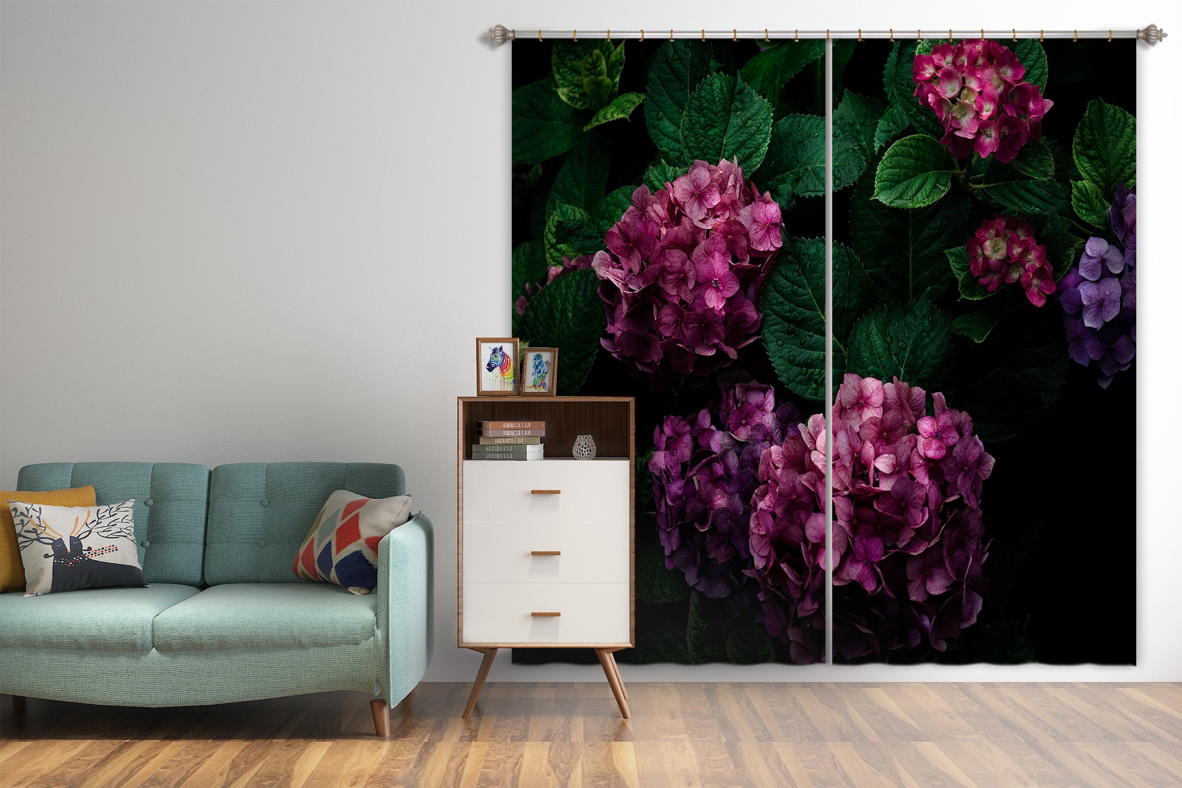 3D Pink Hydrangea 049 Noirblanc777 Curtain Curtains Drapes