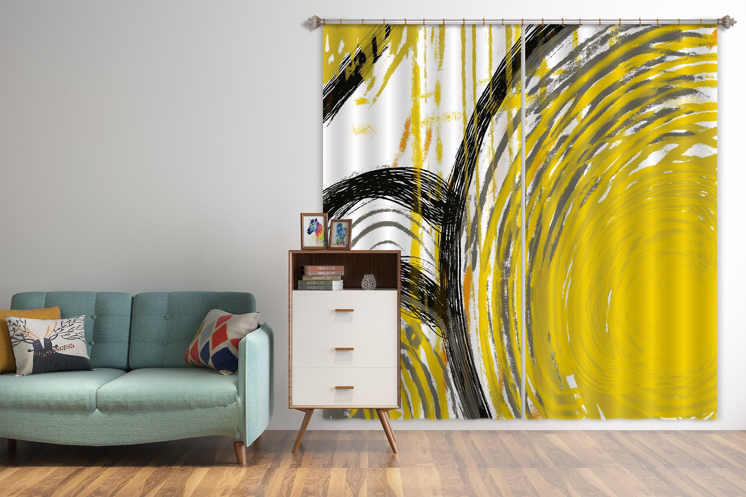 3D Yellow Watercolor 382 Jacqueline Reynoso Curtain Curtains Drapes