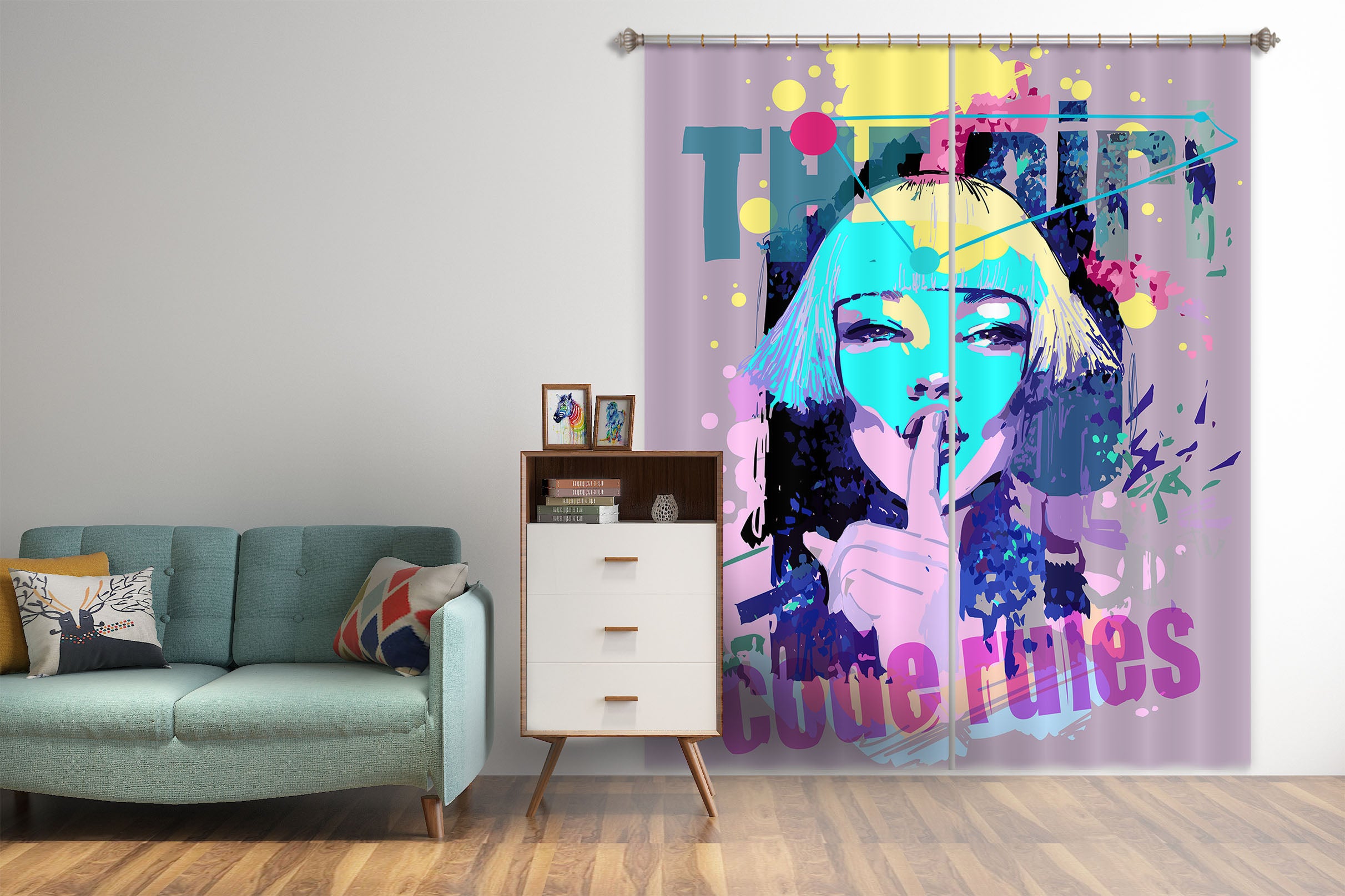 3D Playful Girl 769 Curtains Drapes