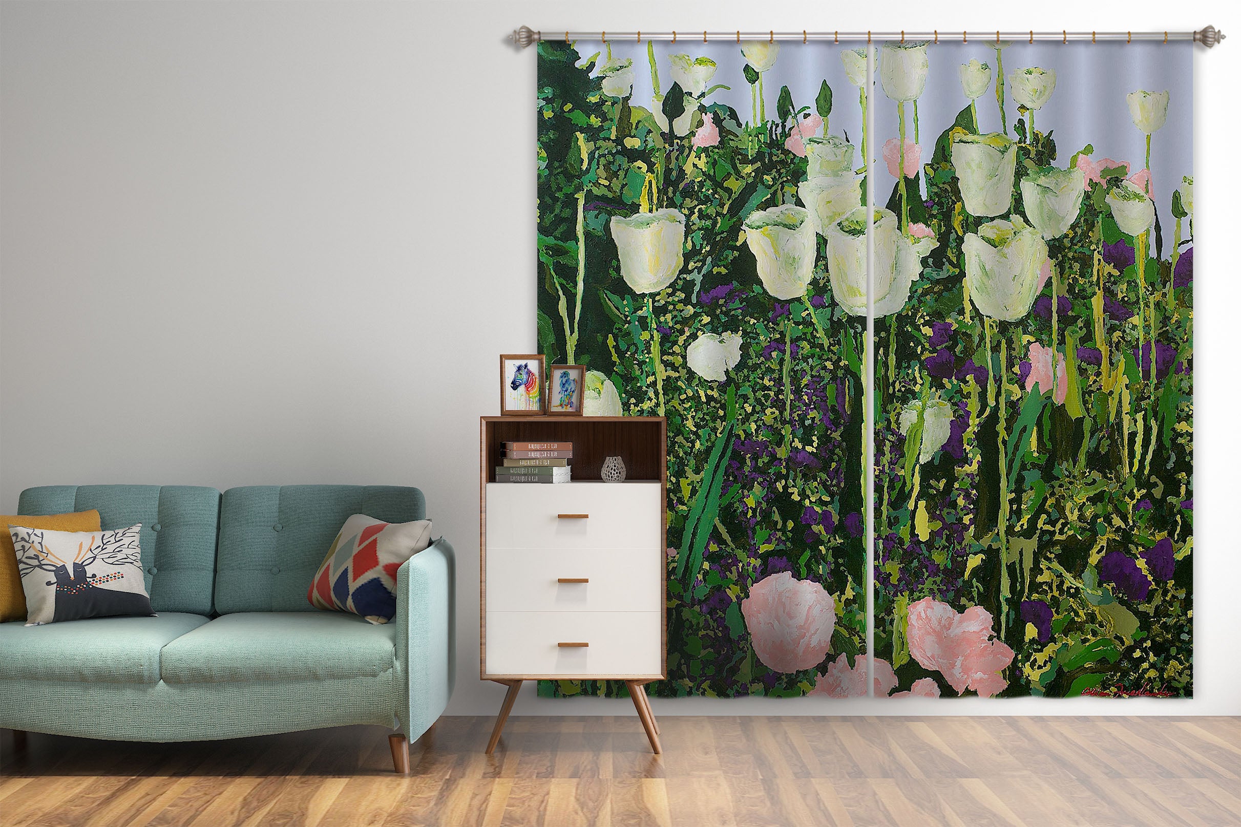 3D White Petals 165 Allan P. Friedlander Curtain Curtains Drapes