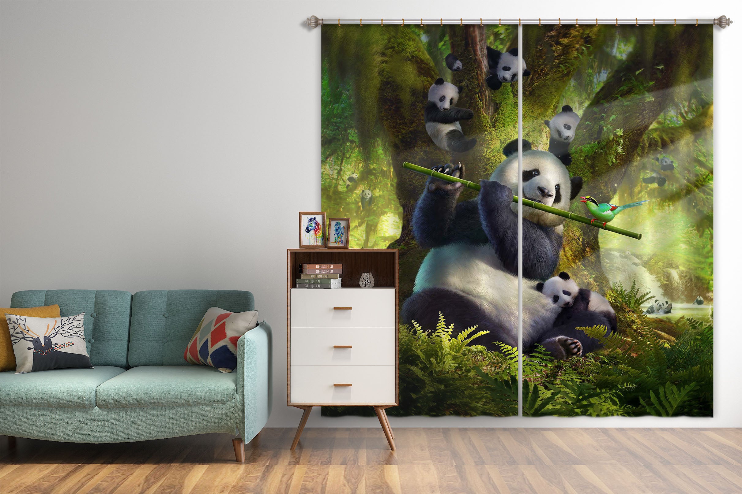 3D Panda Bear 045 Jerry LoFaro Curtain Curtains Drapes