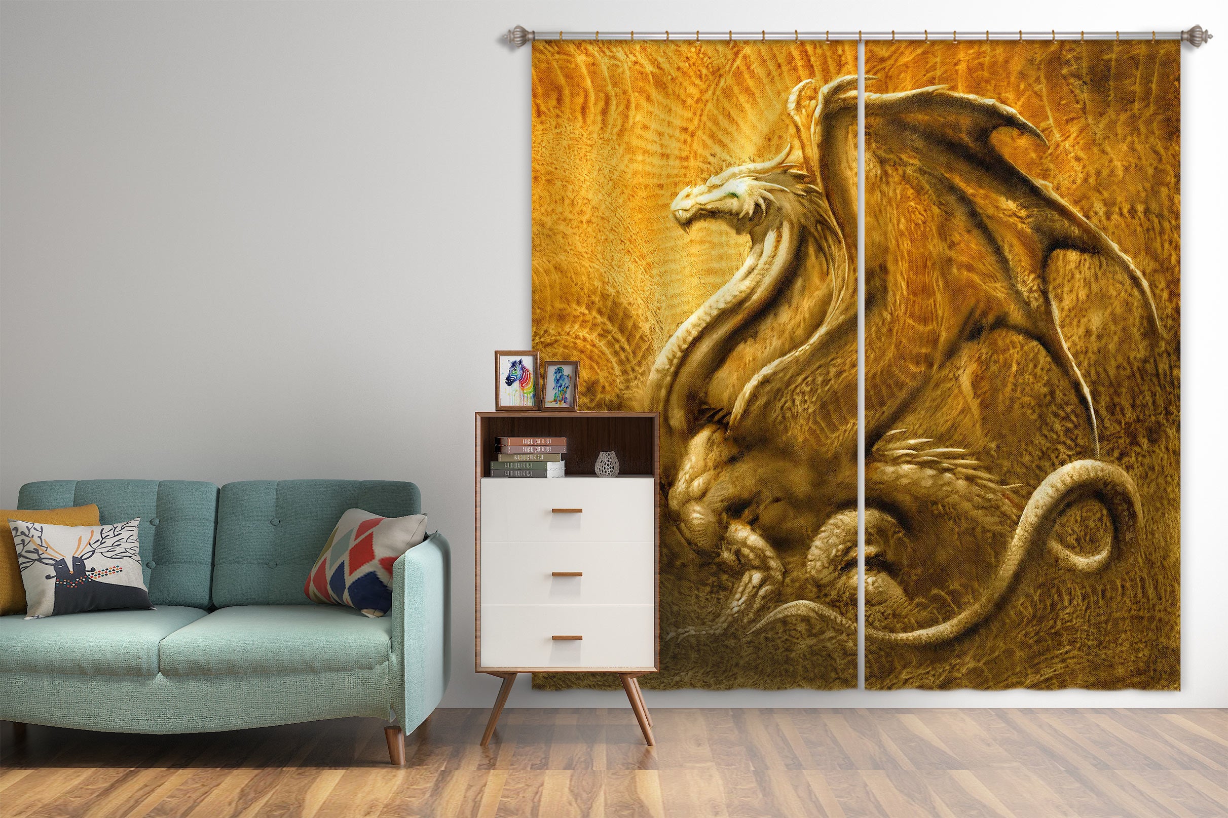 3D Golden Dragon 8025 Ciruelo Curtain Curtains Drapes