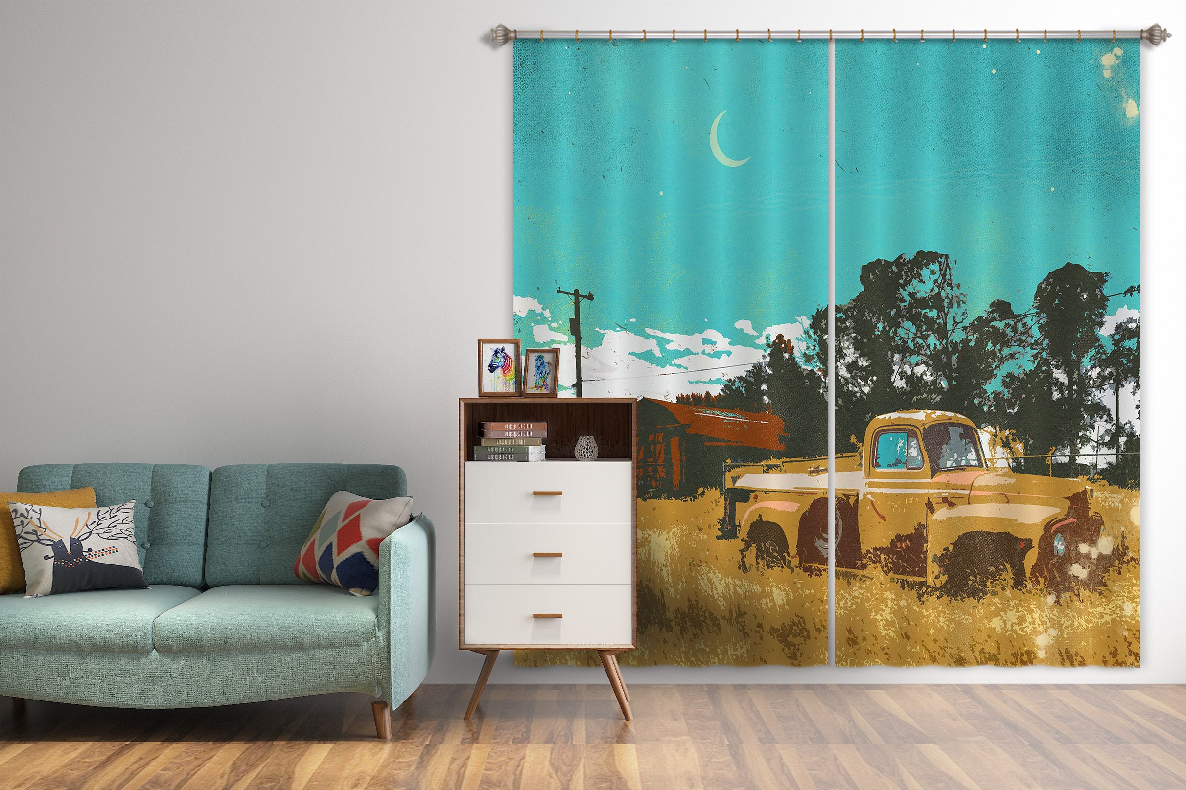3D Prairie Car 043 Showdeer Curtain Curtains Drapes