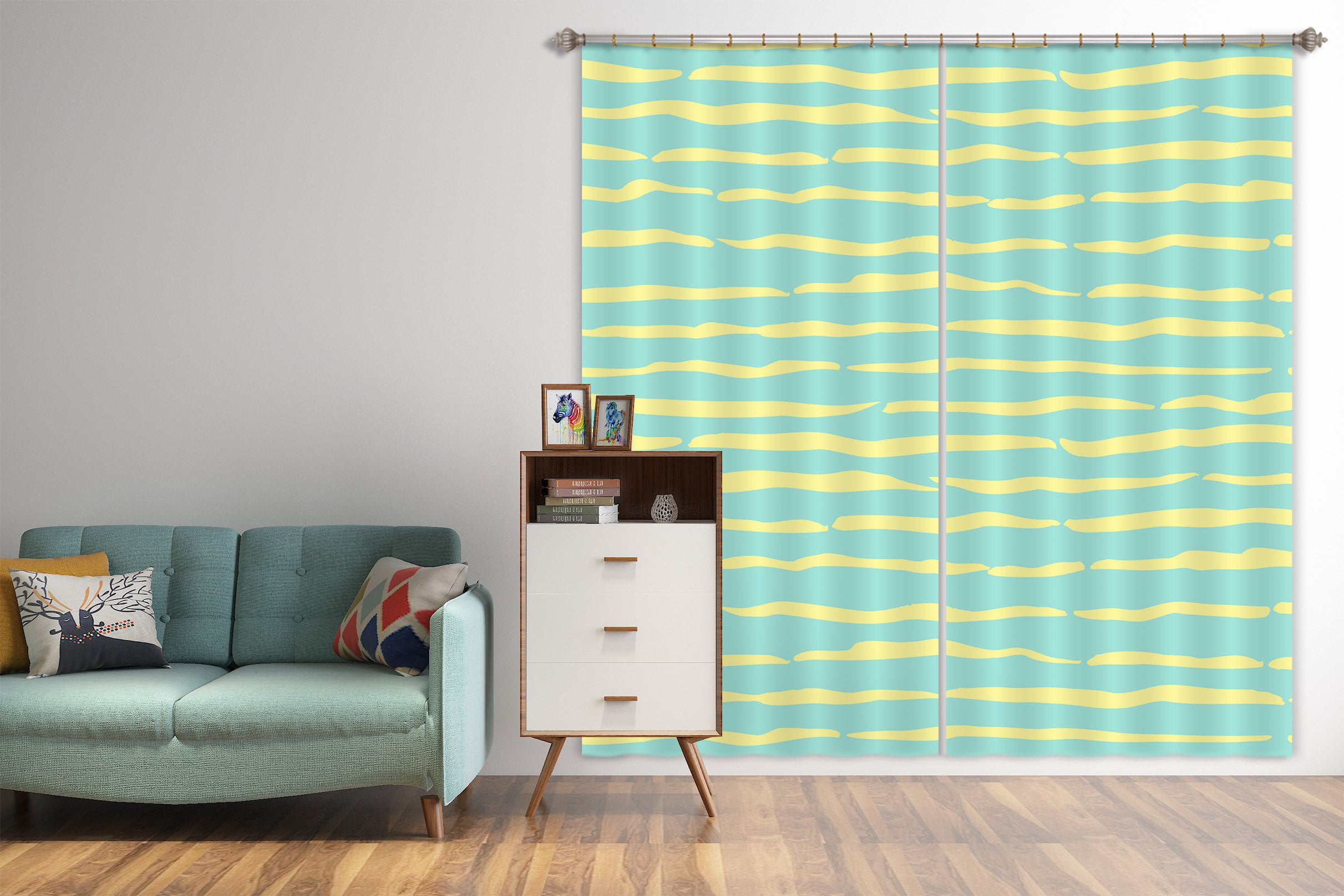 3D Green Striped Pattern 11180 Kashmira Jayaprakash Curtain Curtains Drapes