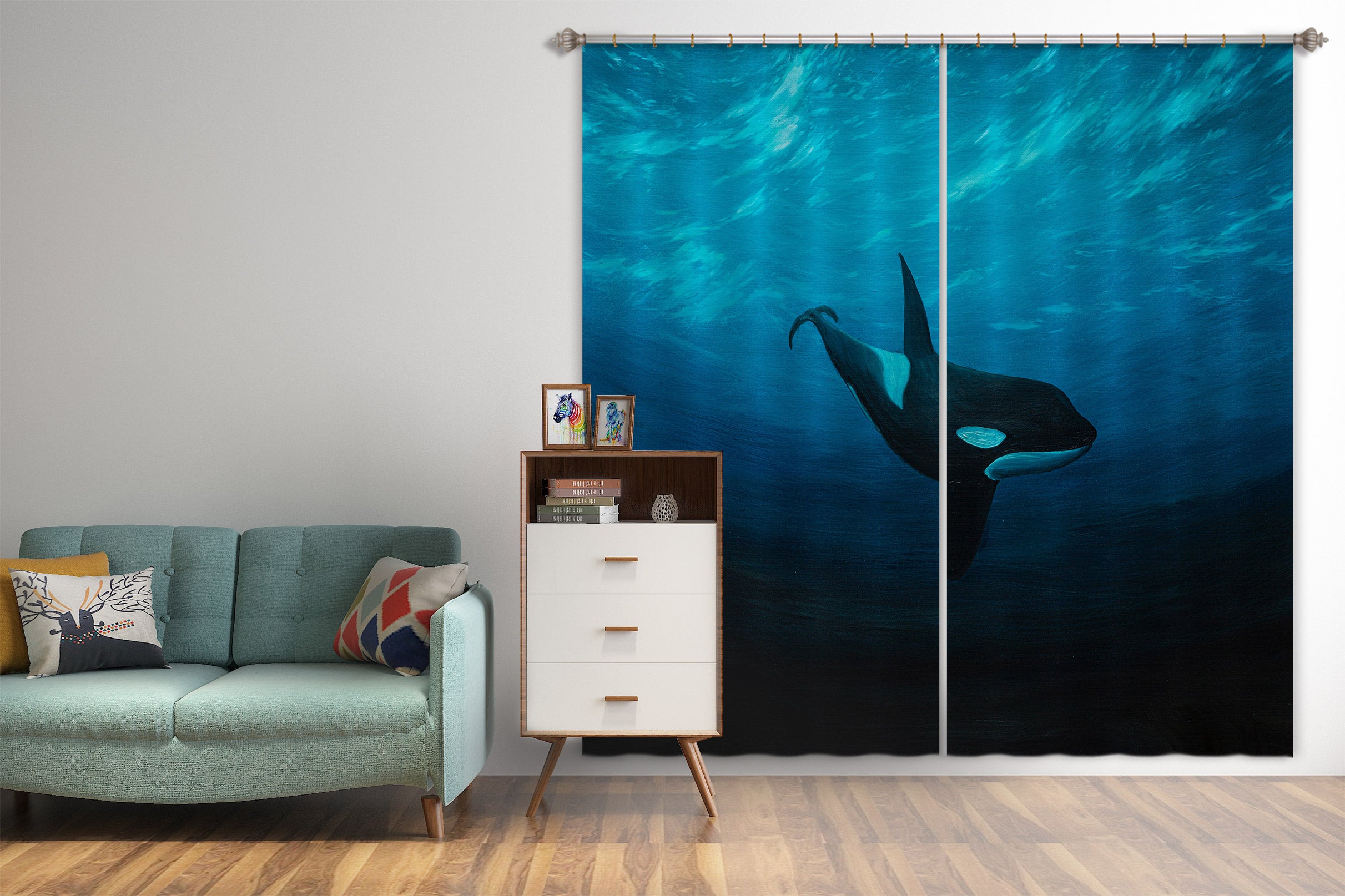3D Sea Whale 1729 Marina Zotova Curtain Curtains Drapes