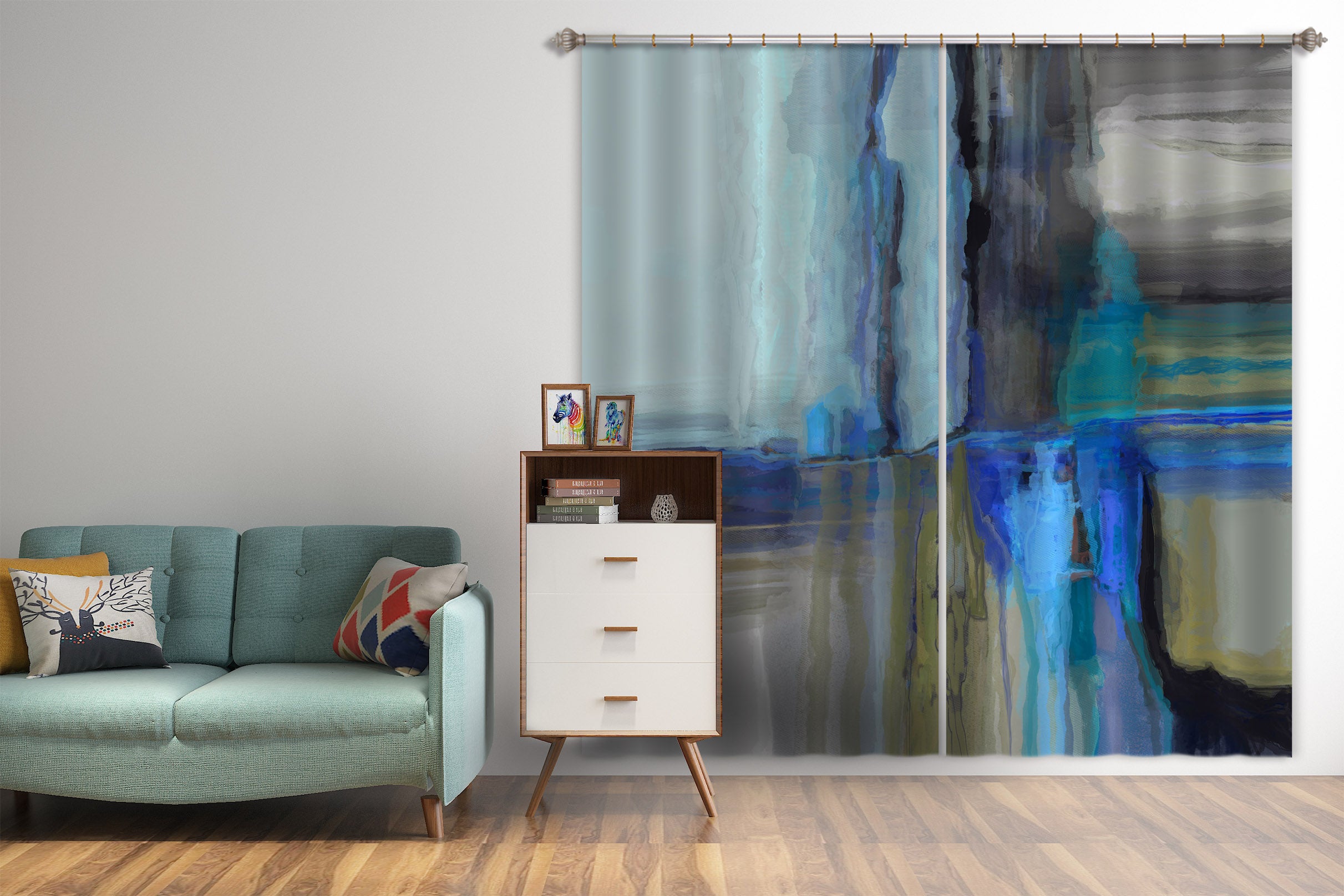 3D Blue Graffiti 048 Michael Tienhaara Curtain Curtains Drapes