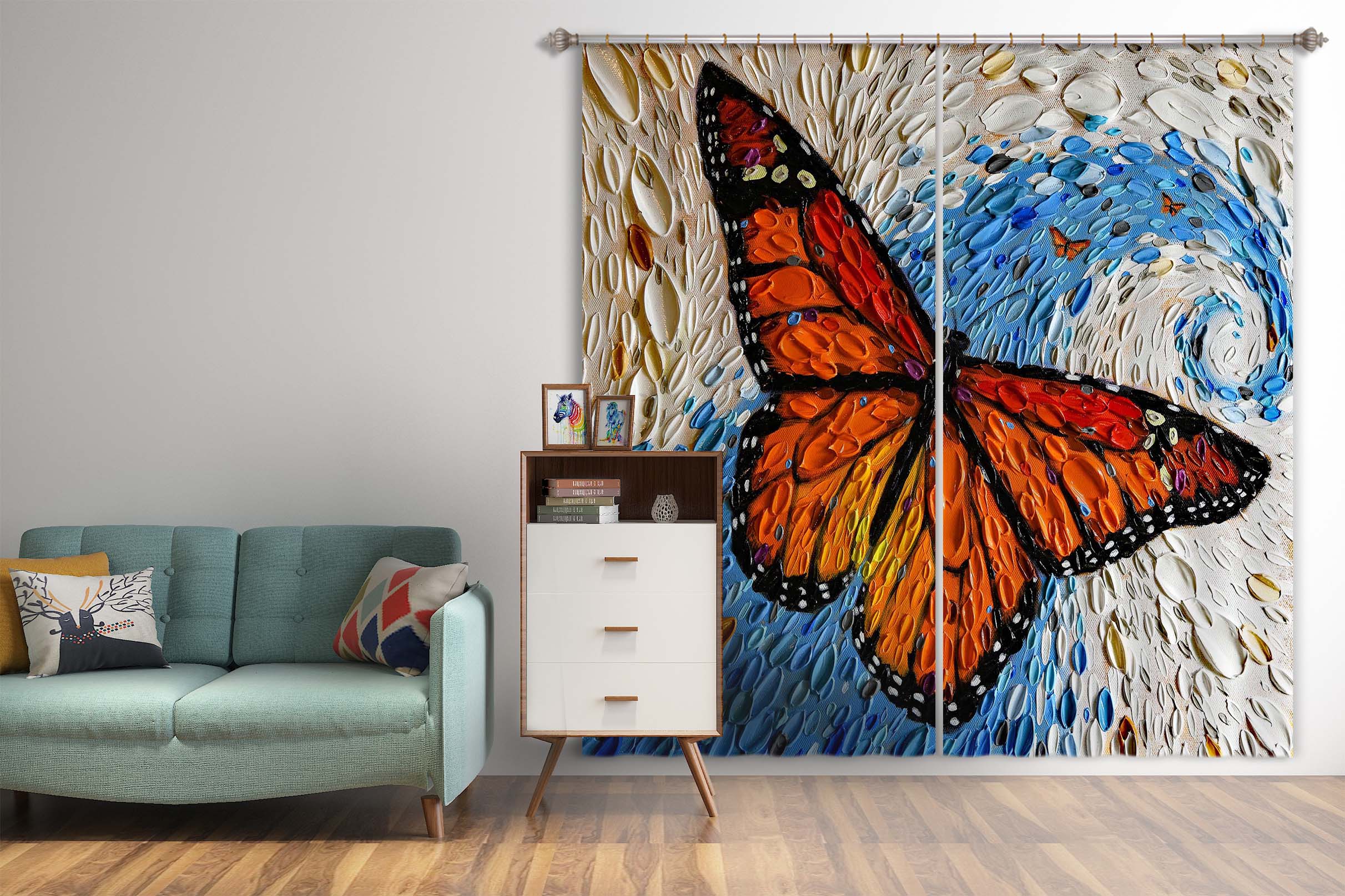 3D Shell Butterfly 069 Dena Tollefson Curtain Curtains Drapes