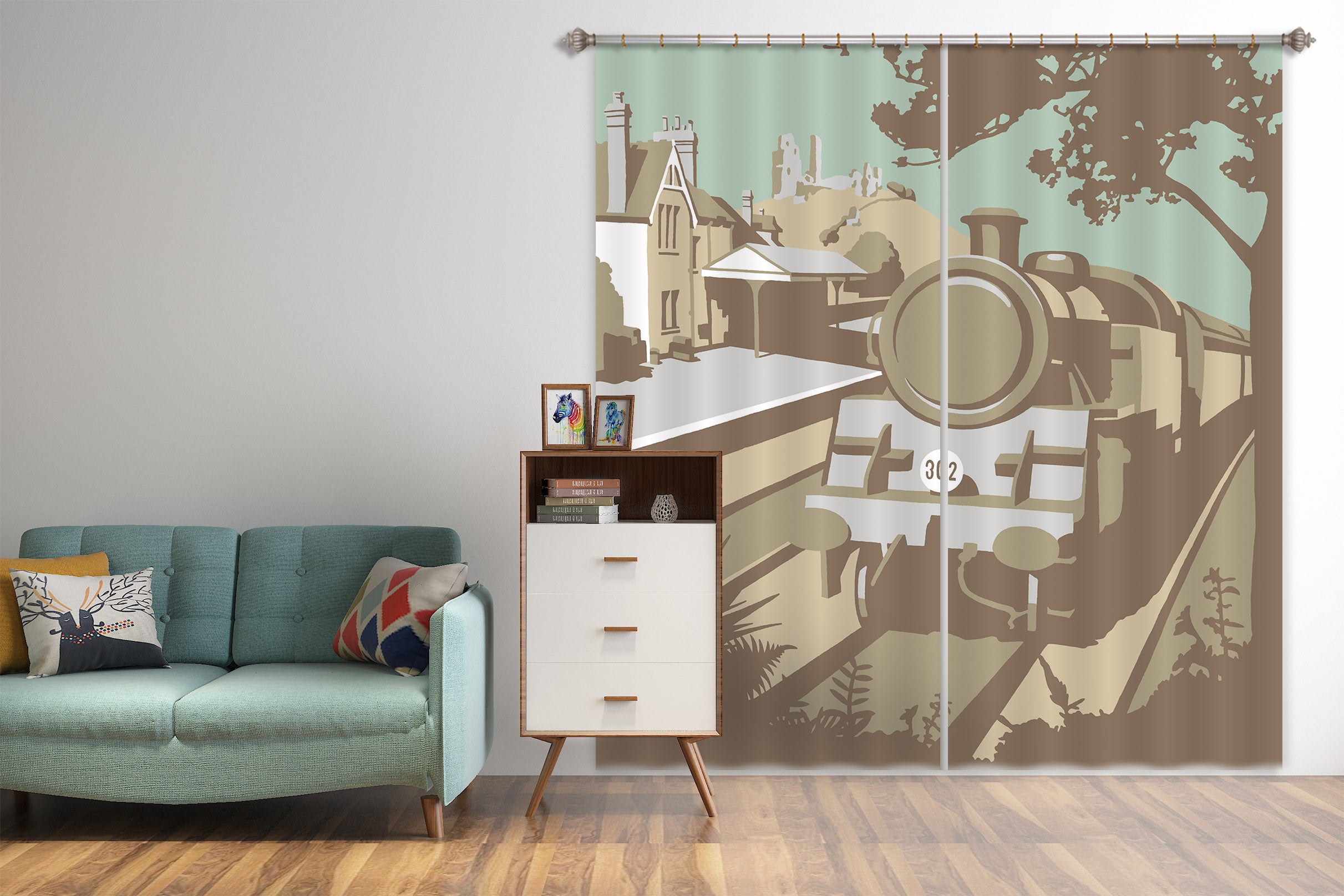 3D Swanage Railway 162 Steve Read Curtain Curtains Drapes