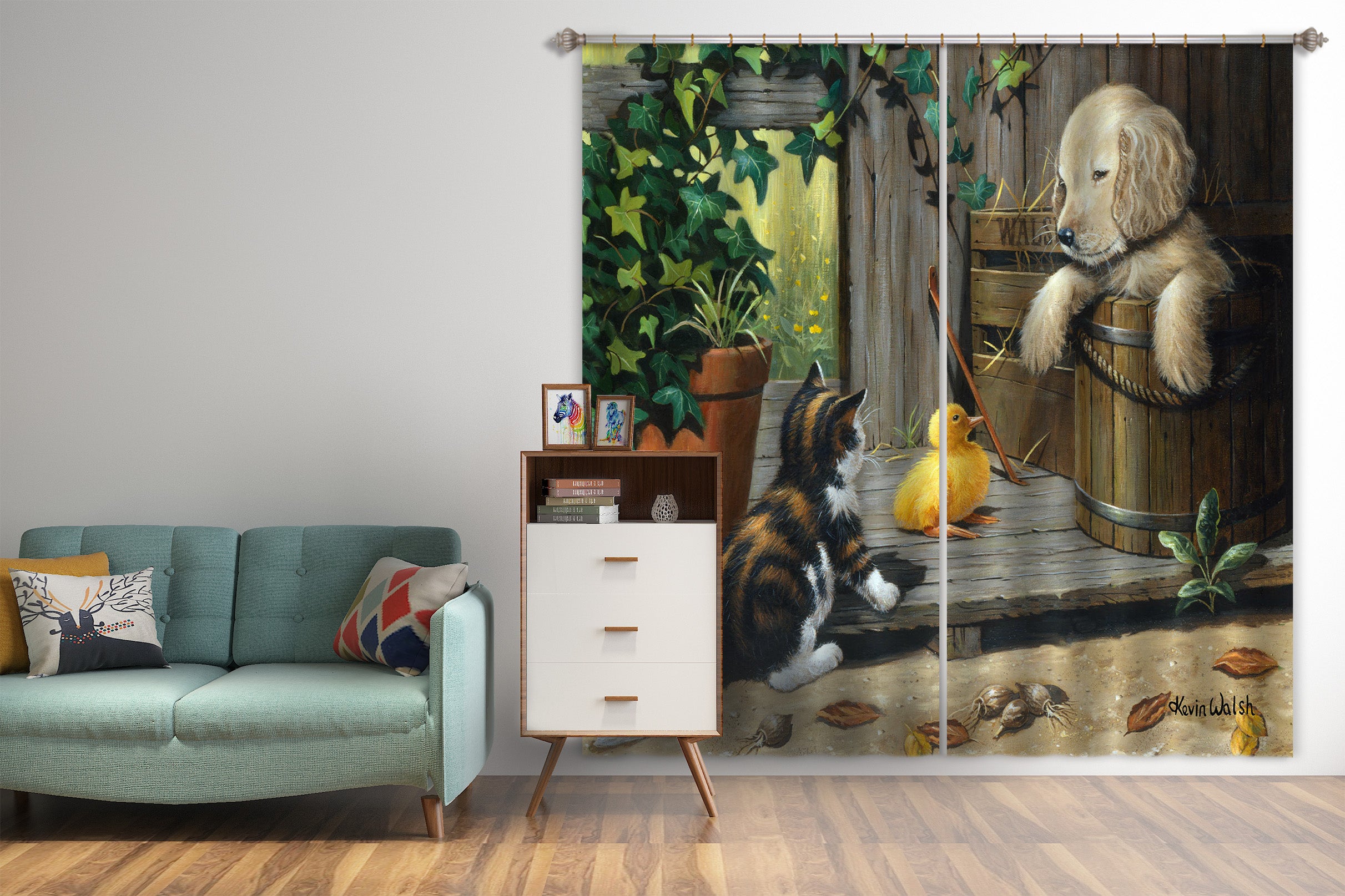 3D Puppy Duck 03337 Kevin Walsh Curtain Curtains Drapes