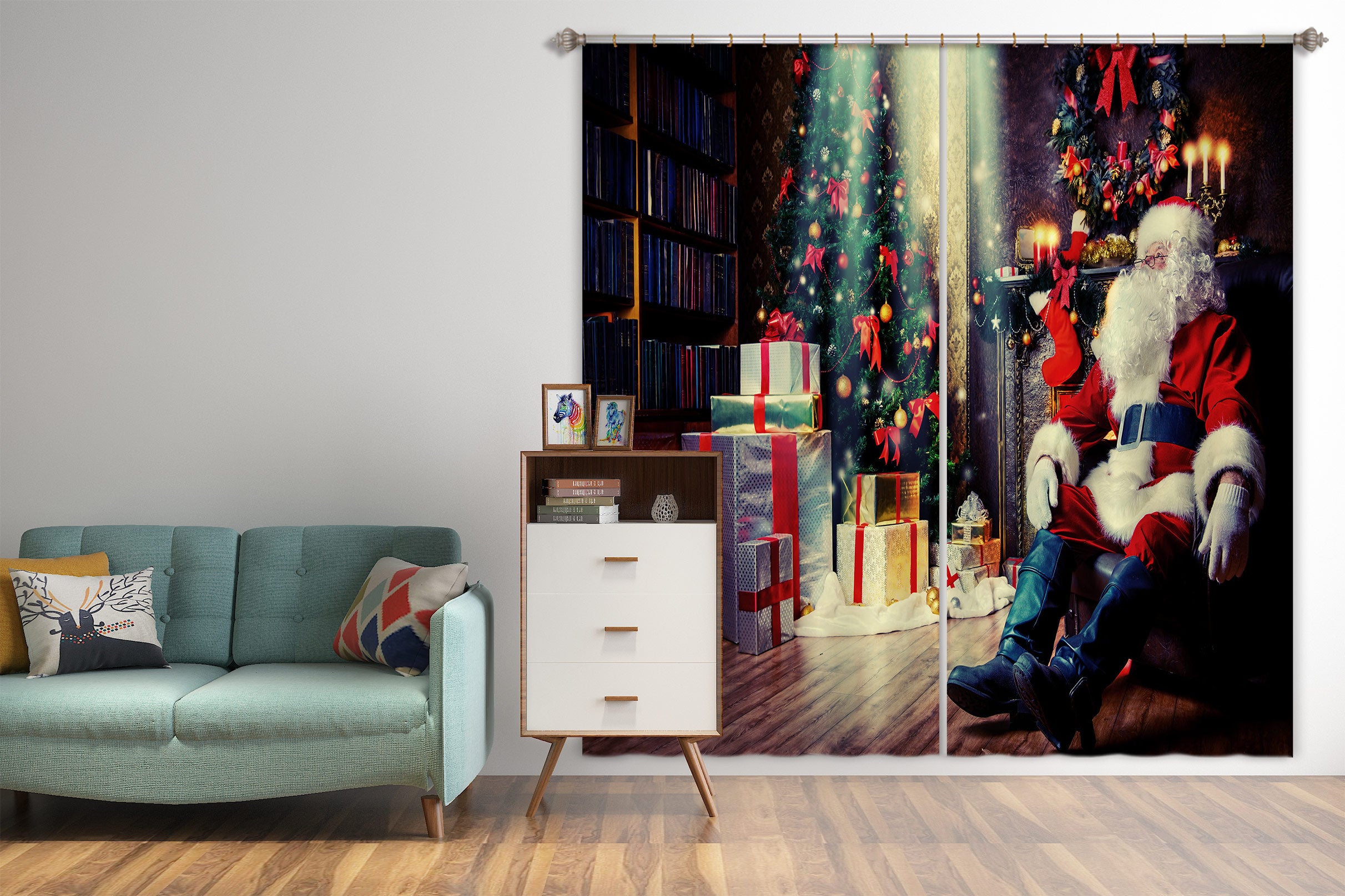 3D Santa Gift 53066 Christmas Curtains Drapes Xmas
