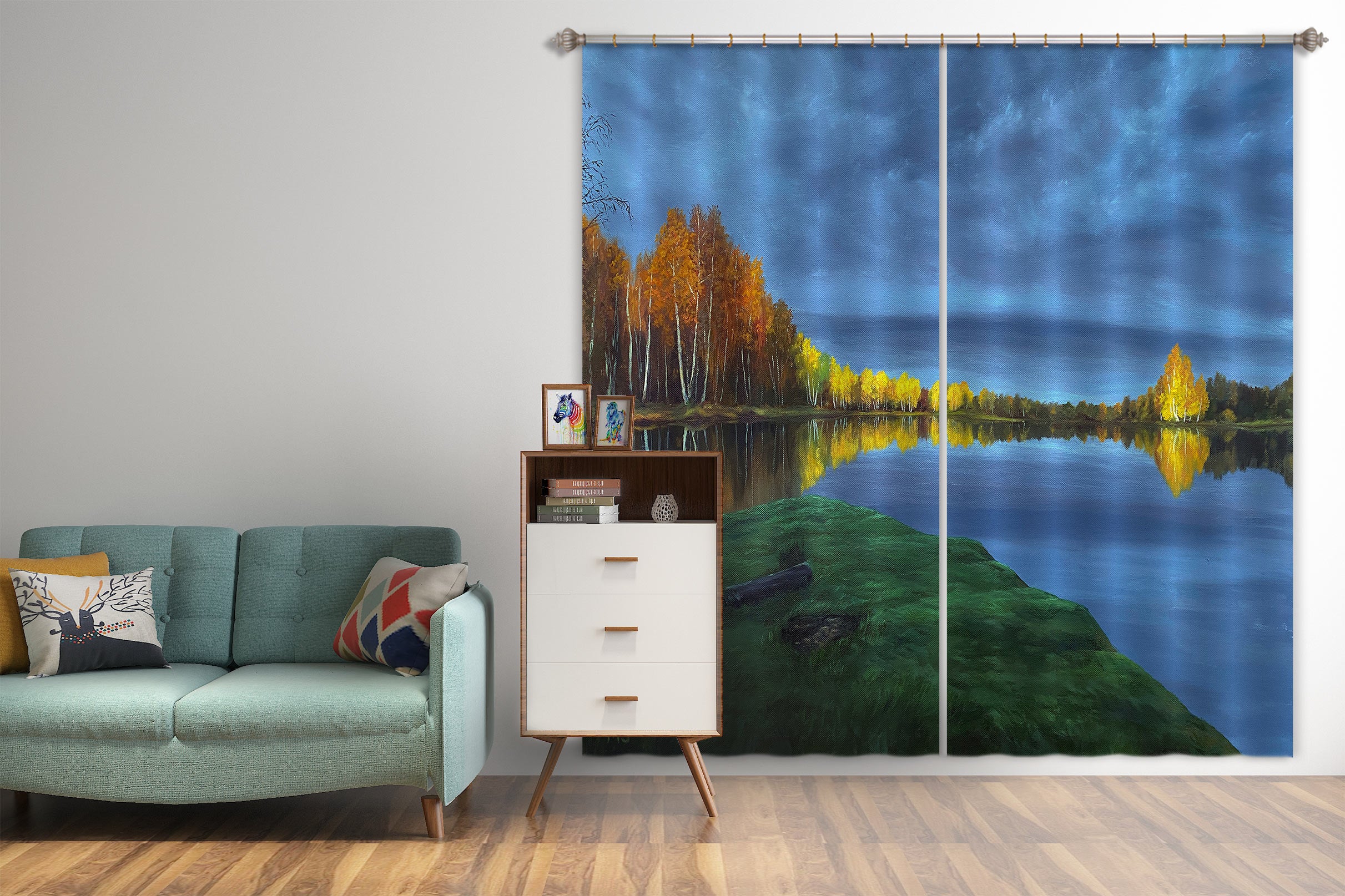 3D Woods Lake Grass 9759 Marina Zotova Curtain Curtains Drapes