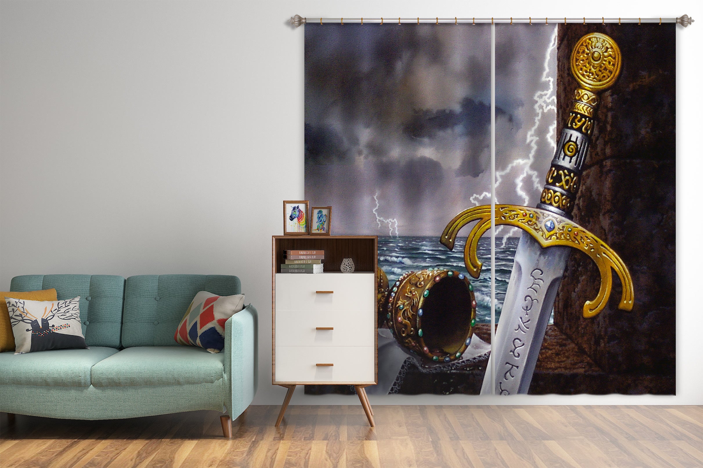 3D Ocean Cup Sword 7186 Ciruelo Curtain Curtains Drapes