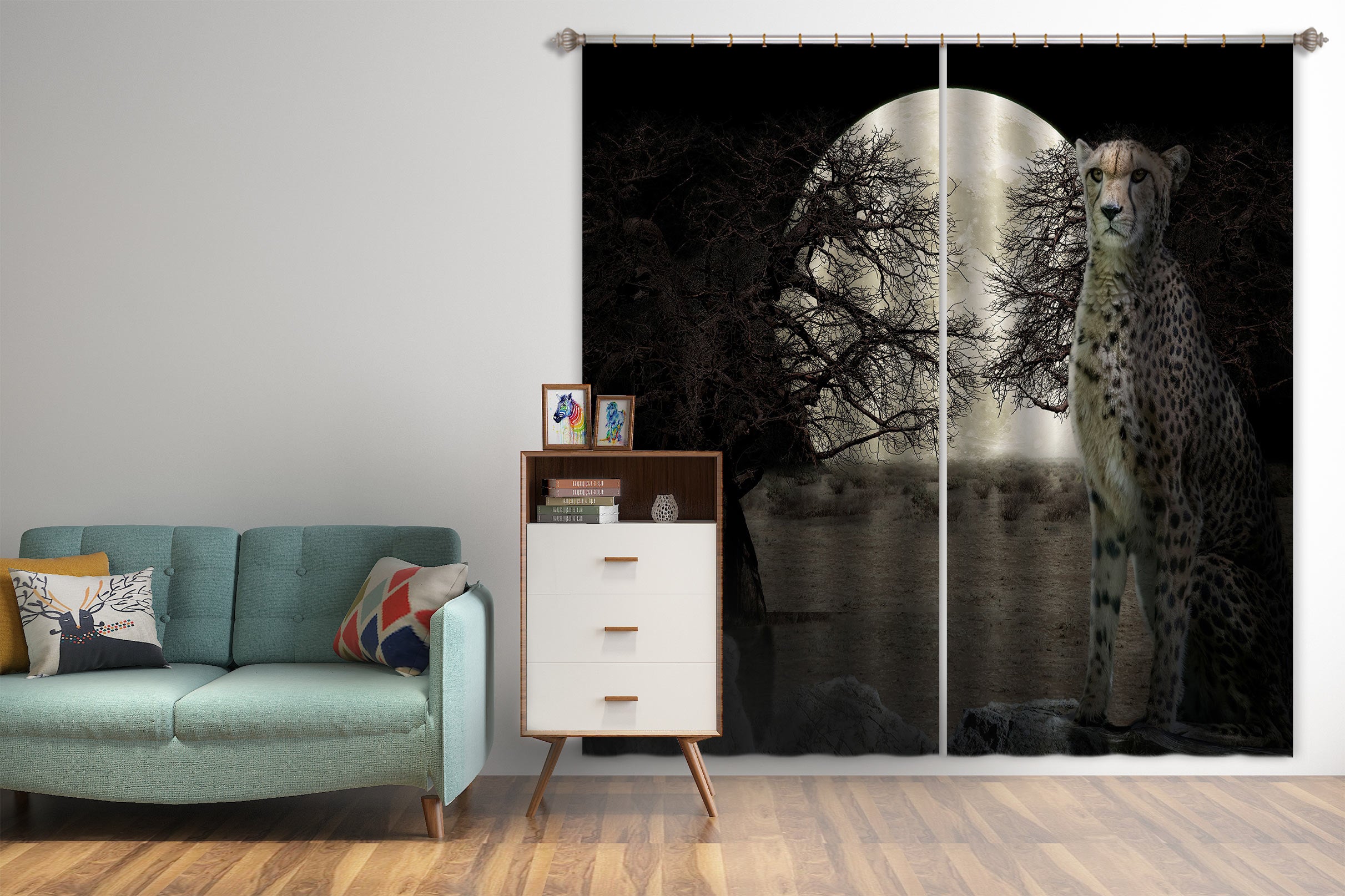 3D Moon Branch Leopard 5350 Beth Sheridan Curtain Curtains Drapes