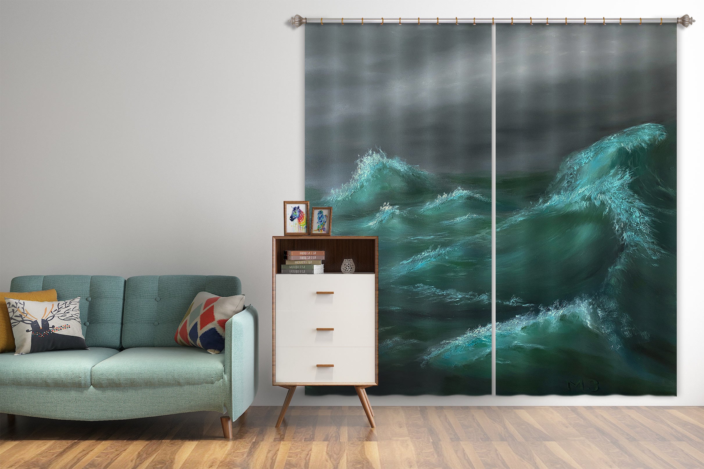 3D Sea Waves 9780 Marina Zotova Curtain Curtains Drapes