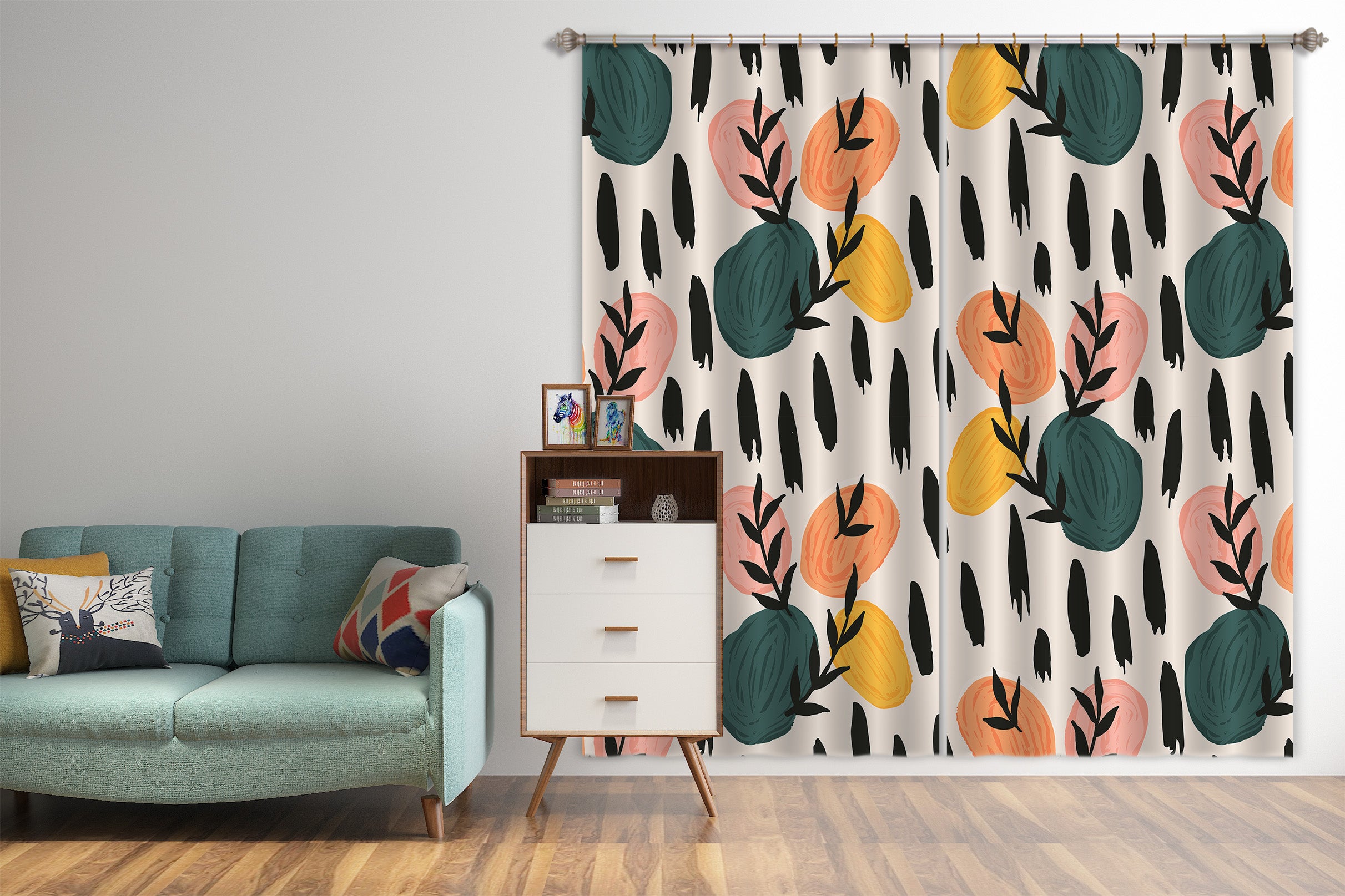 3D Color Circle Pattern Leaf 11168 Kashmira Jayaprakash Curtain Curtains Drapes