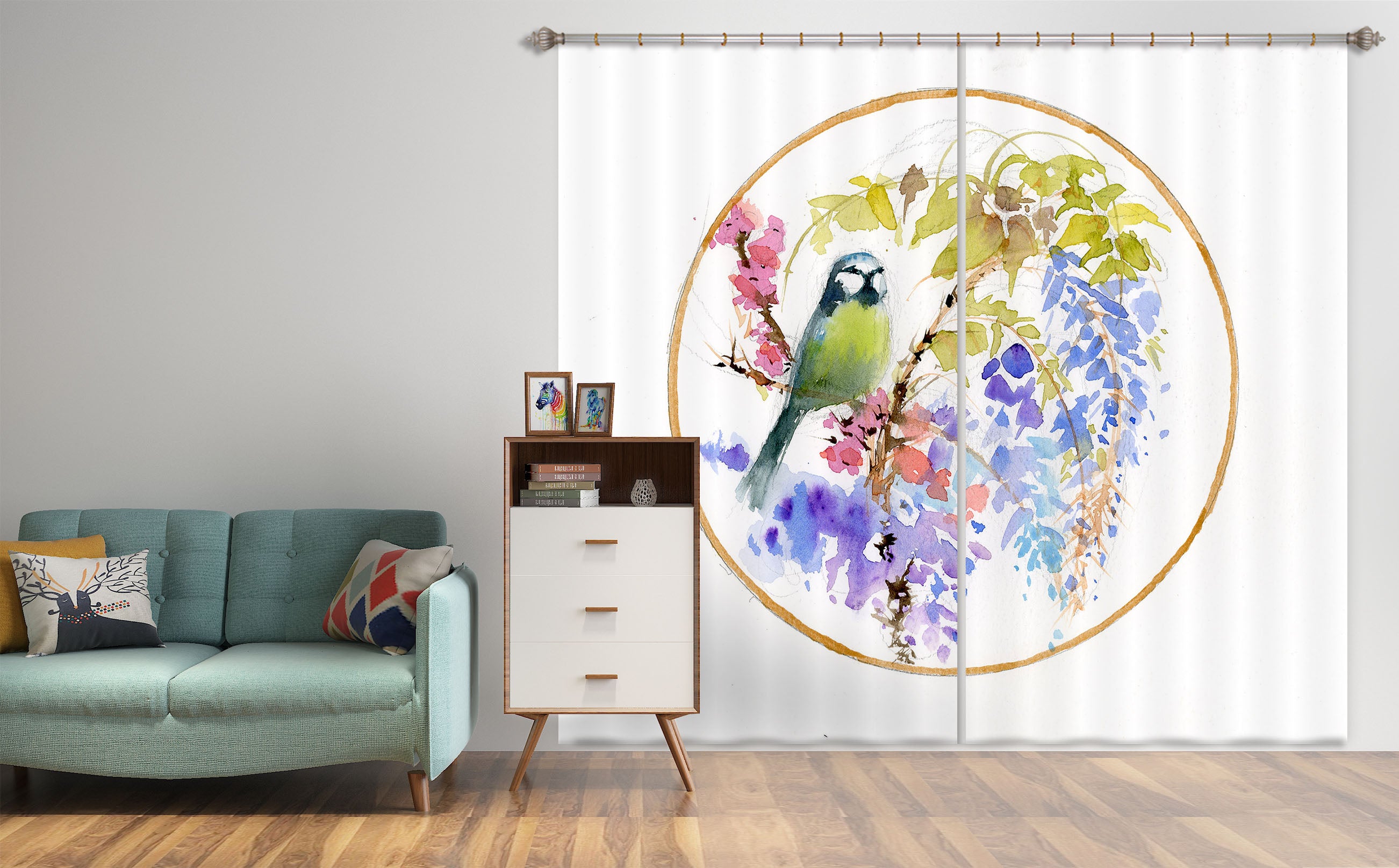 3D Embroidered Bird 001 Anne Farrall Doyle Curtain Curtains Drapes