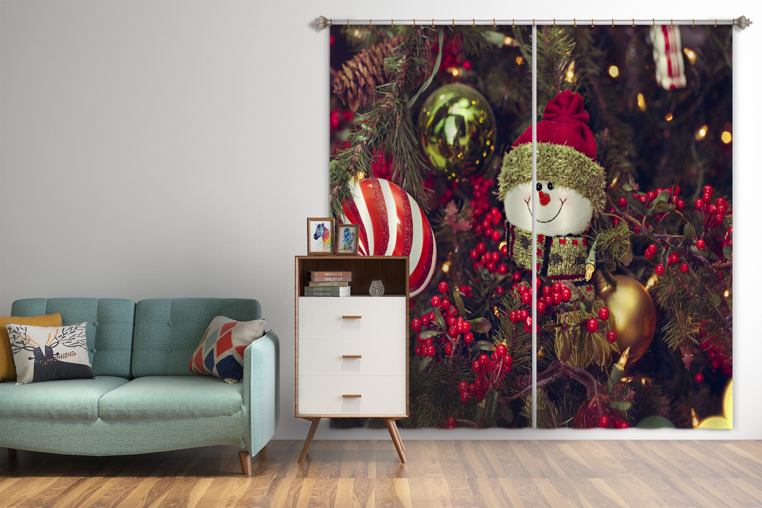 3D Snowman Doll 53074 Christmas Curtains Drapes Xmas