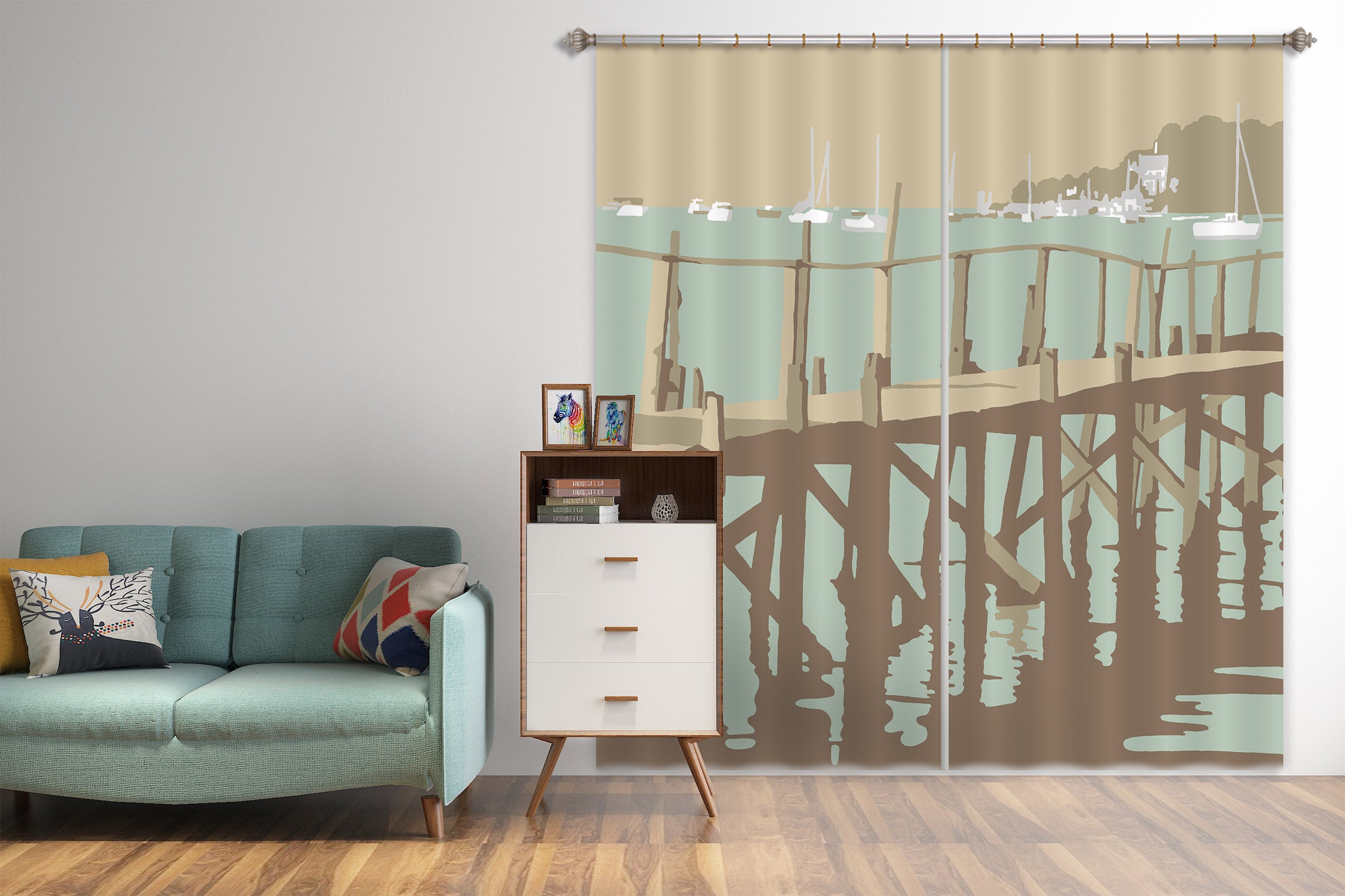 3D Sanbanks Evening Hill Pier 139 Steve Read Curtain Curtains Drapes