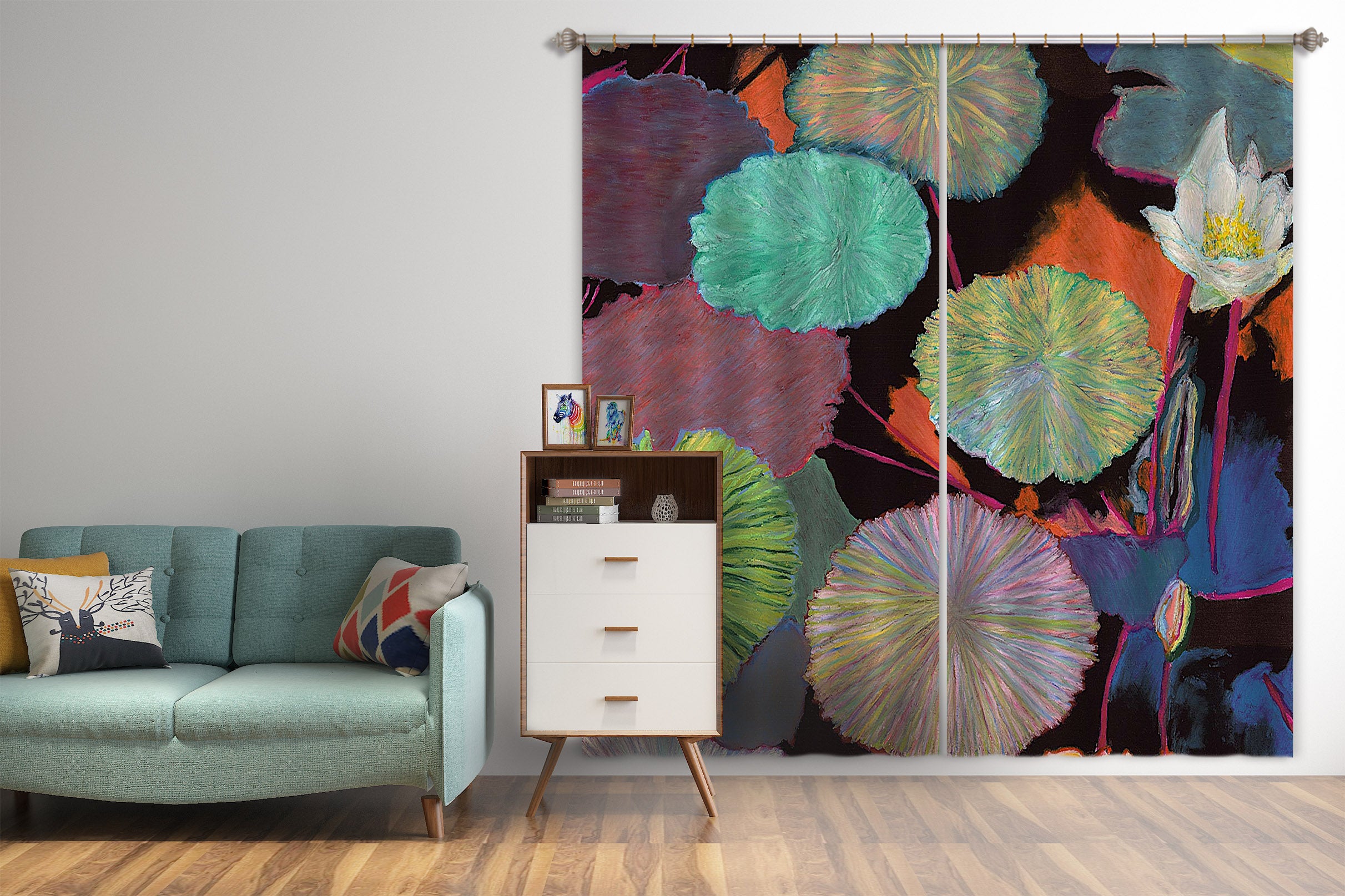 3D Lotus Pond 287 Allan P. Friedlander Curtain Curtains Drapes