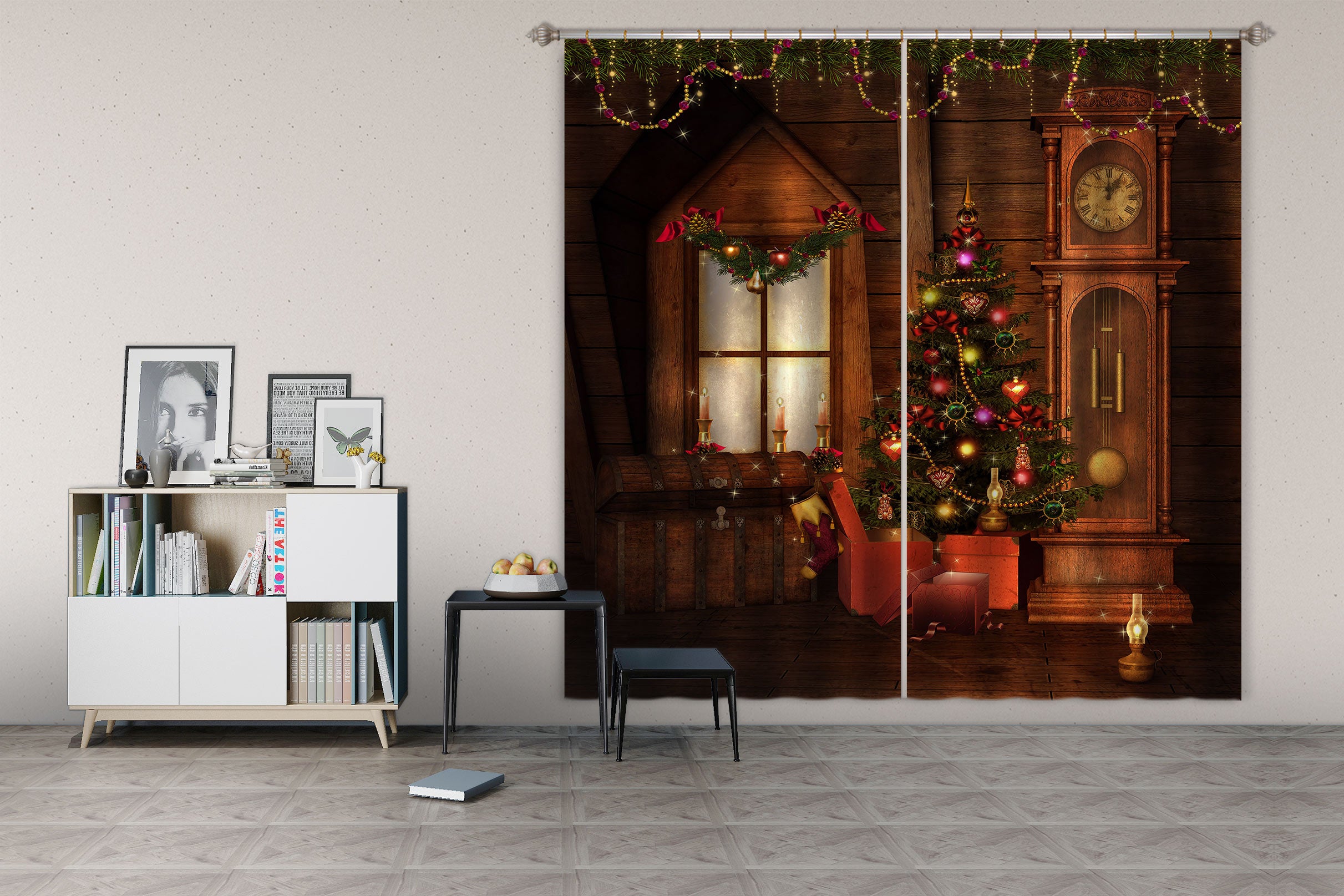 3D Tree Clock 53053 Christmas Curtains Drapes Xmas