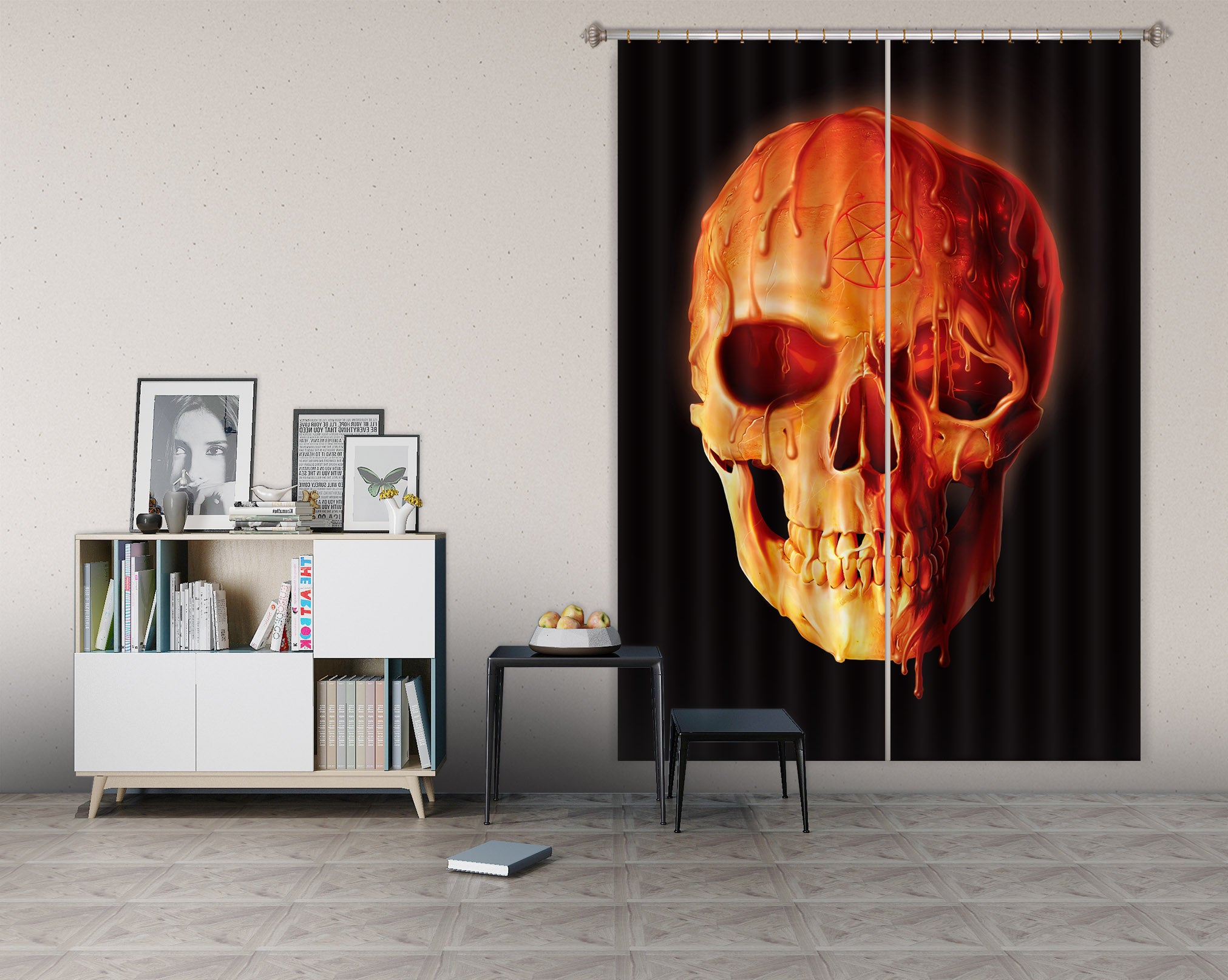 3D Wax Skull 091 Vincent Hie Curtain Curtains Drapes