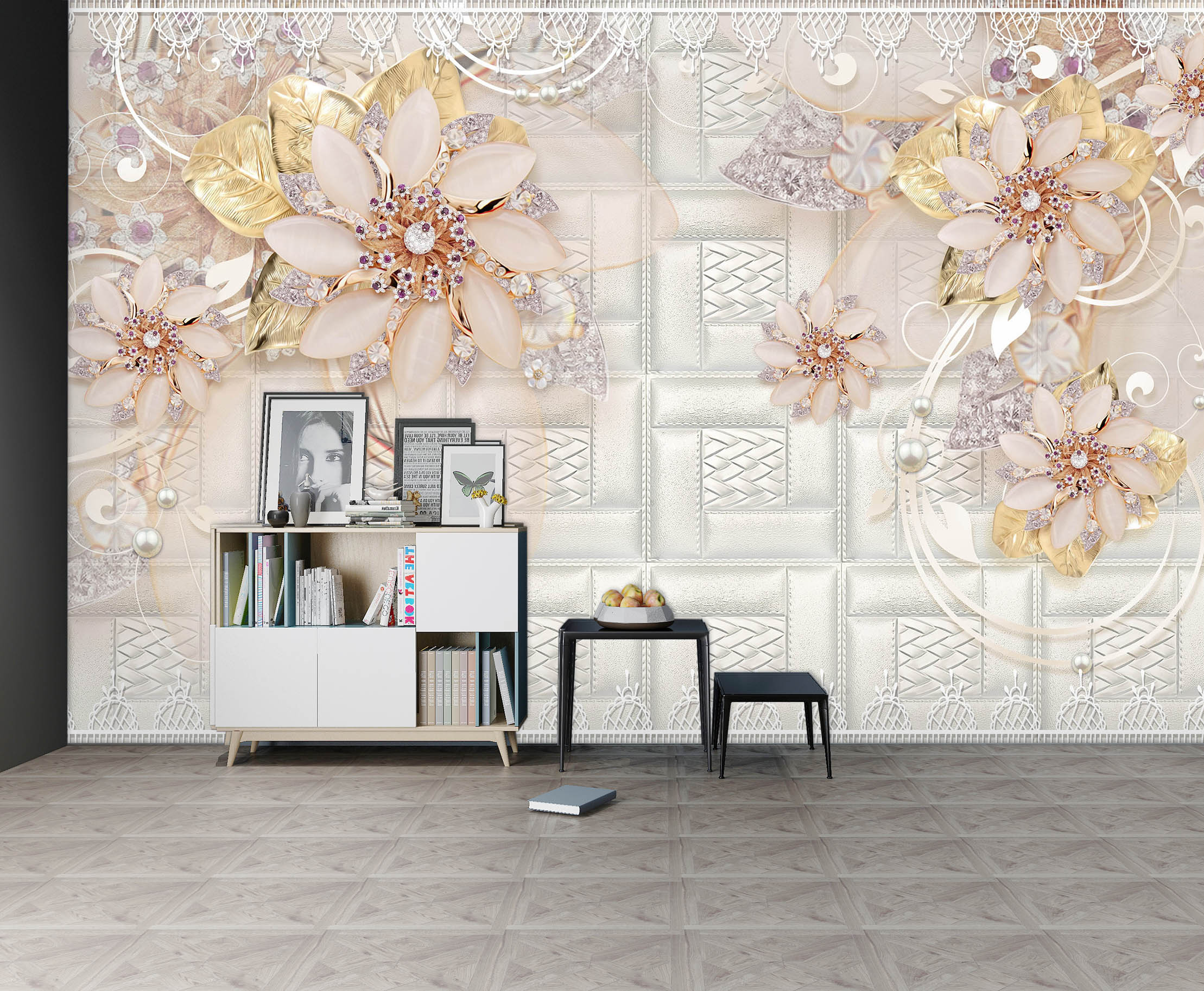 3D Pearl Flower 1479 Wall Murals