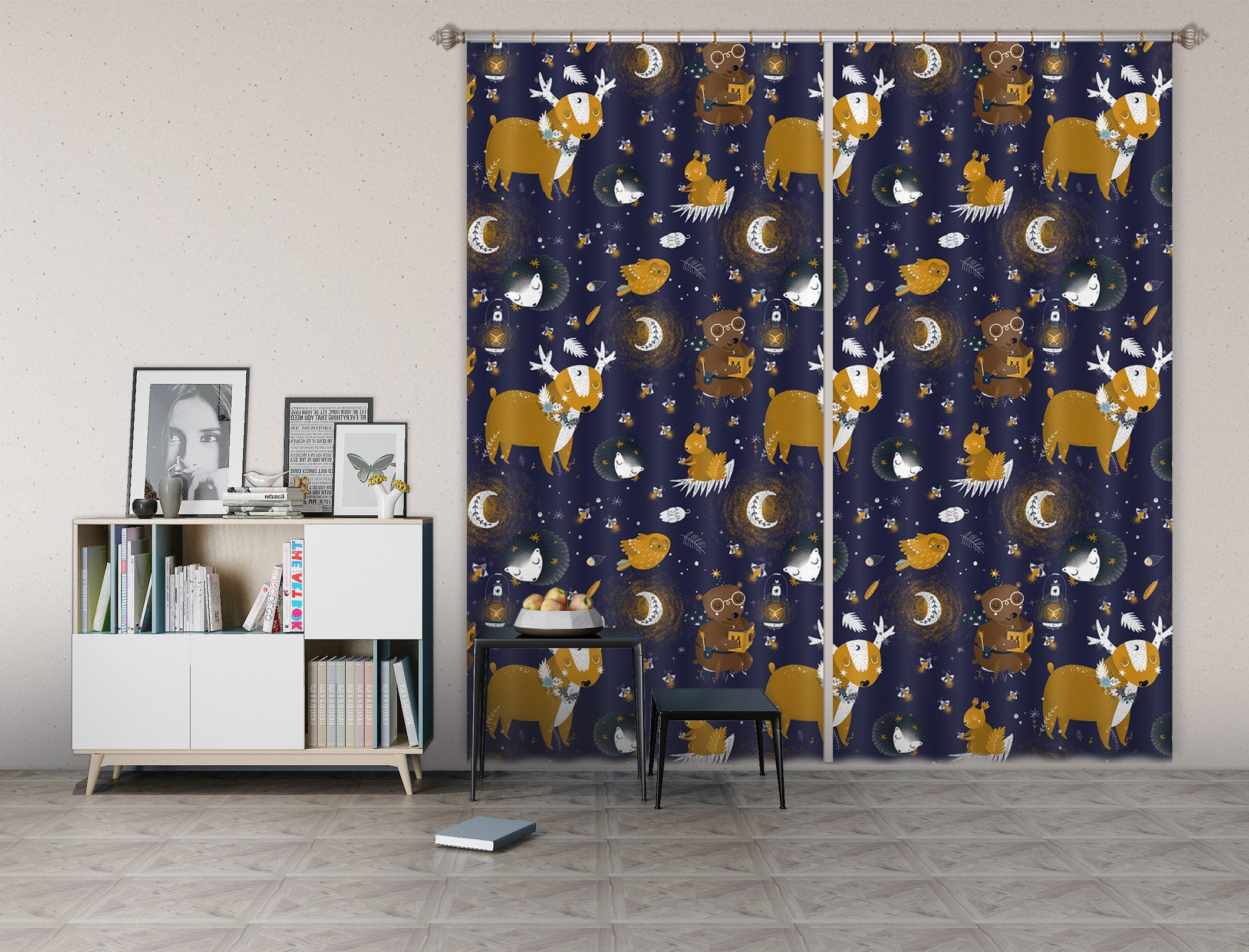 3D Reindeer Moon 147 Uta Naumann Curtain Curtains Drapes
